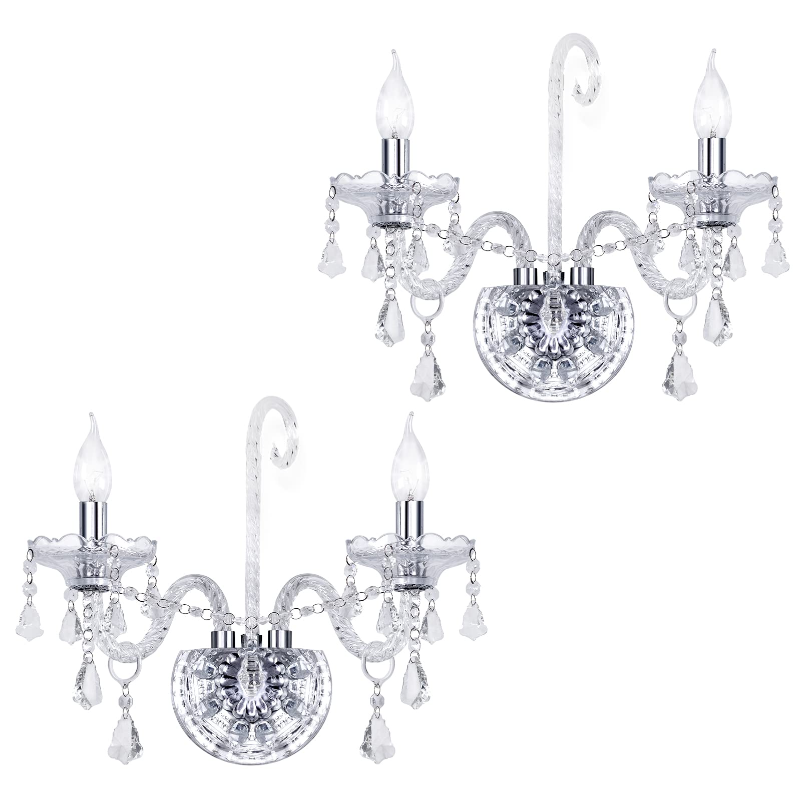 CRYSTOP Wall Candle Sconce Set of 2, Vintage Crystal Lighting, Clear, European Style, Ideal for Bedroom and Living Room
