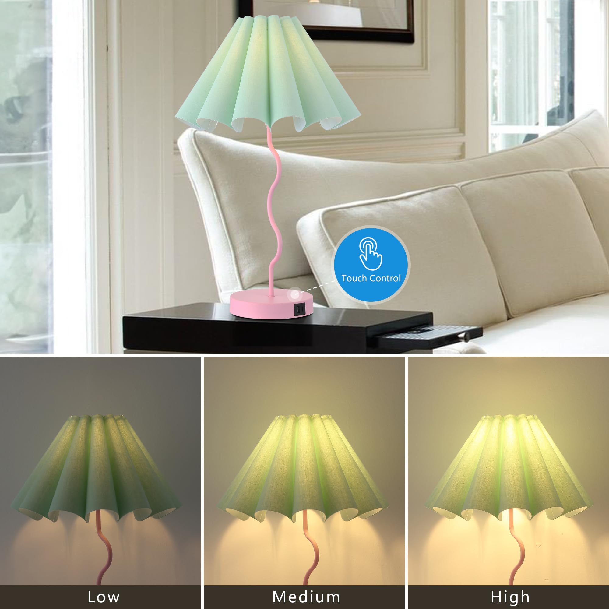 EOEYYOYB Modern Dimmable Table Lamp with USB Port - Pink for Bedroom & Living Room, Model EOEYYOYB2024050005