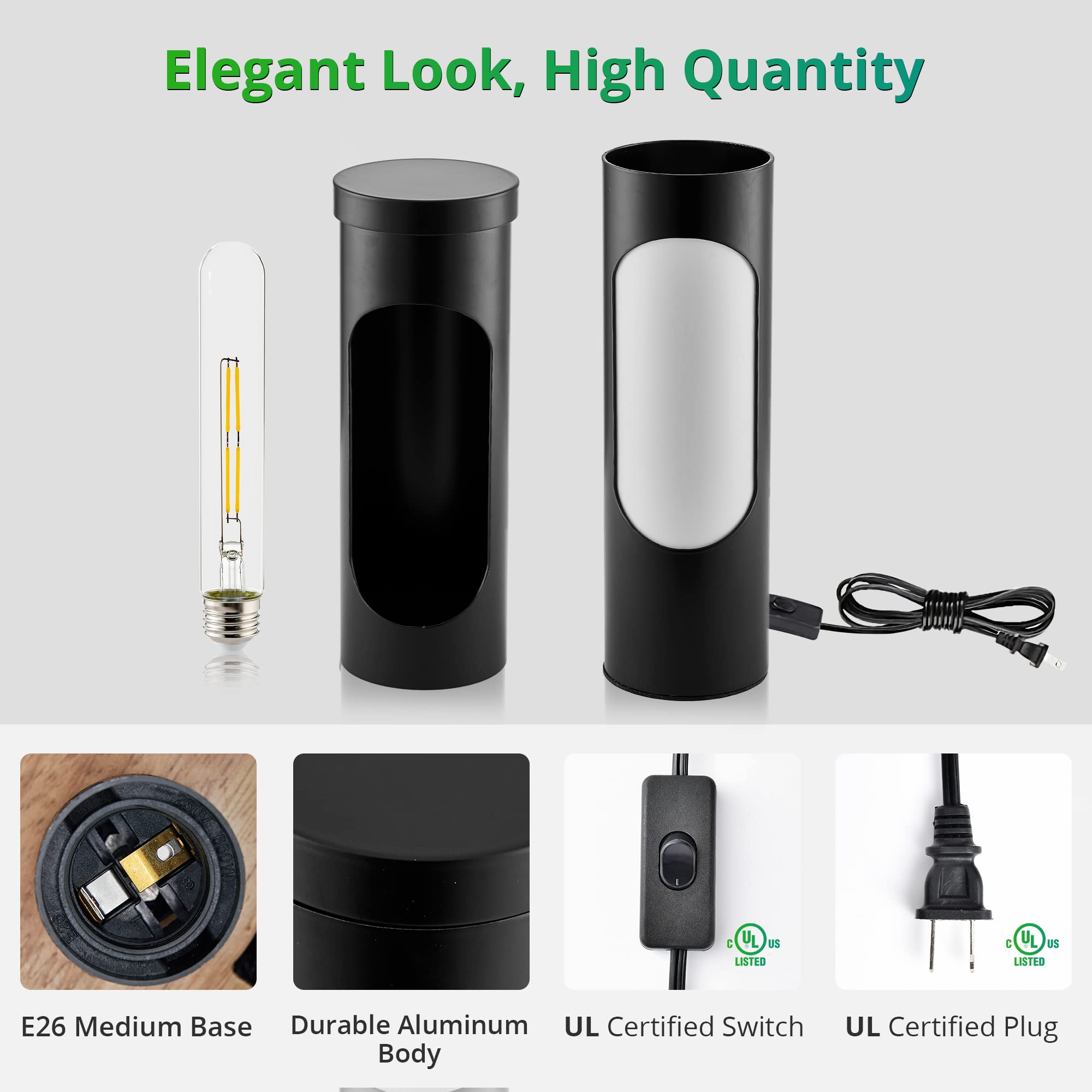 LEDIARY Kosher Lamp - Black Table Lamp with T10 Bulb (4W, 400LM, 3000K) - 3.2" x 3.2" x