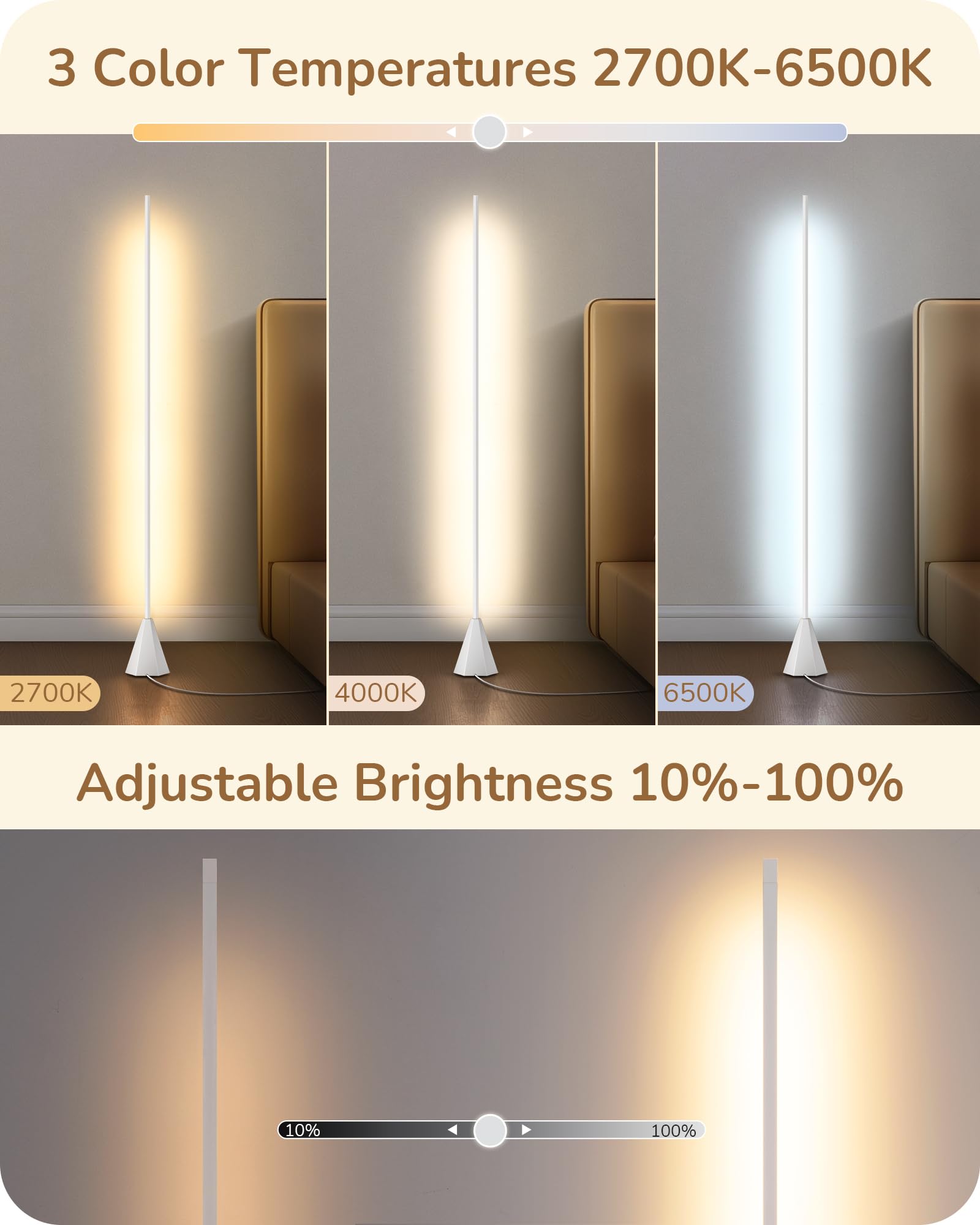 EDISHINE Wood Corner Stick Floor Lamp, Minimalist LED Dimmable Light, Standing Atmosphere Lamp for Bedroom, Living Room, Office,
