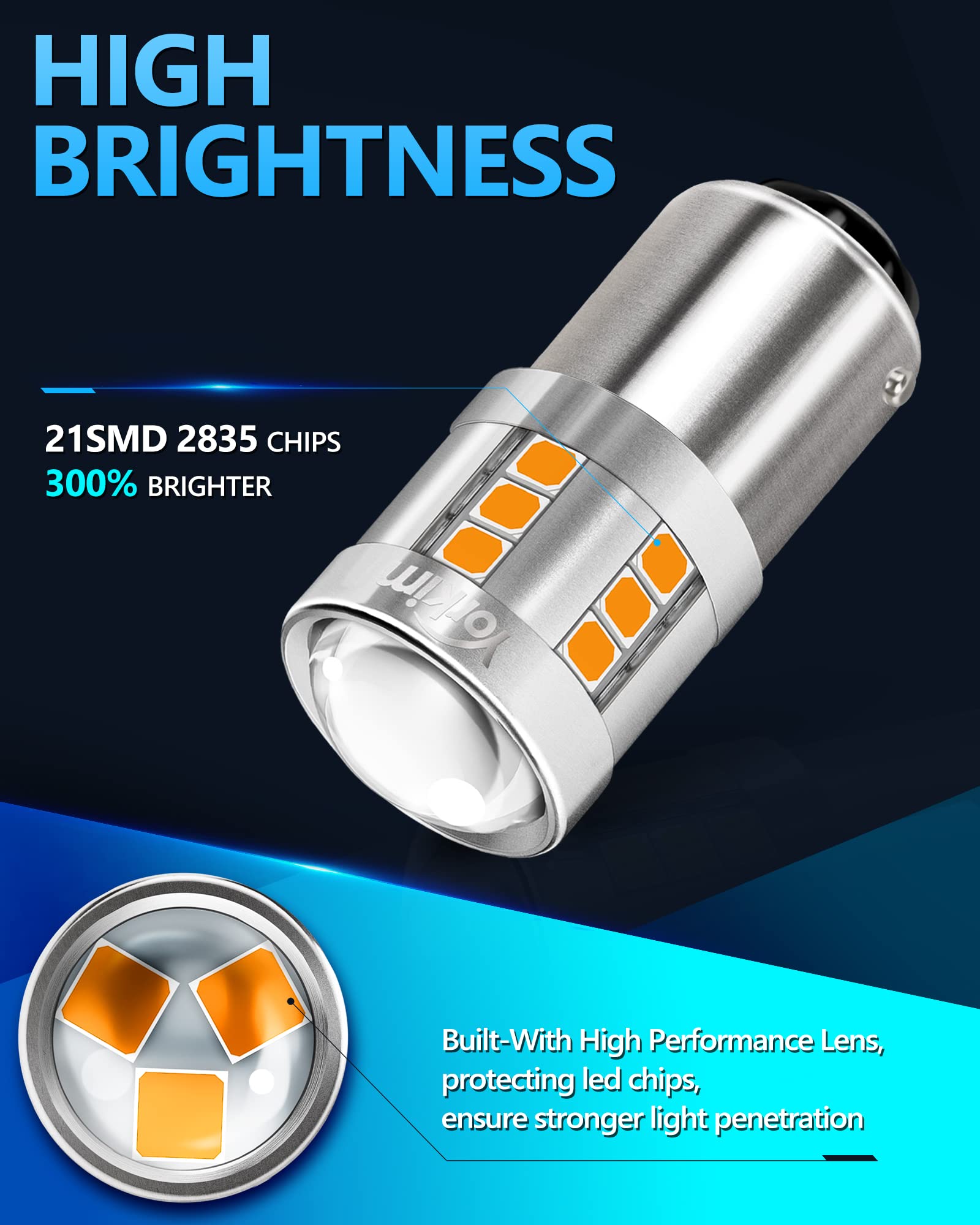 Yorkim 1157 LED Bulb Amber 300% Brighter Turn Signal Lights 1157/2357 Pack of 2