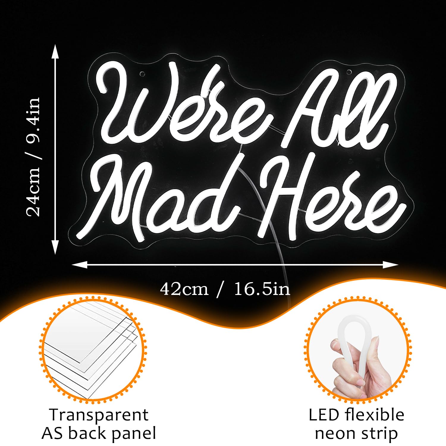 LISIGNVE LED Neon Sign - We Are All Mad, Dimmable, USB Powered, 16.5in X9.4in , Acrylic, White