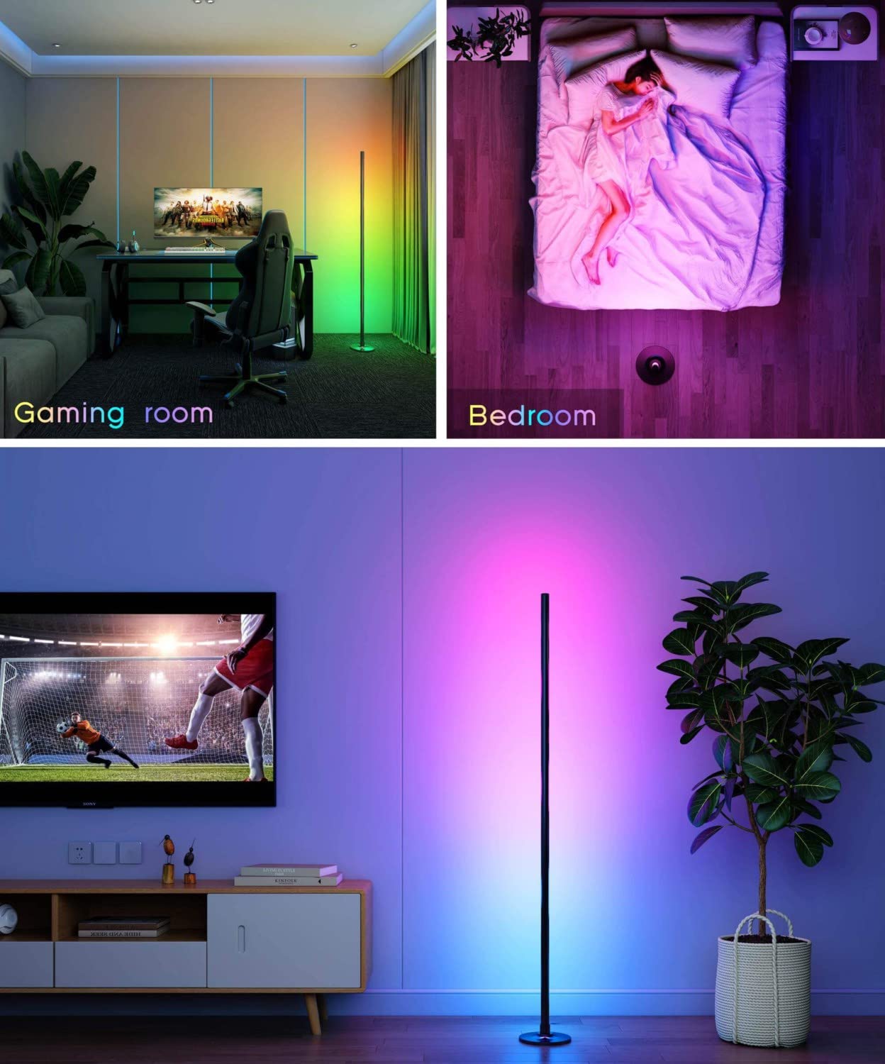 GonHui Corner Floor Lamp, LED Smart Floor Lamp Compatible with Alexa, Color Changing Ambience Light with Music Sync, Modern Corn