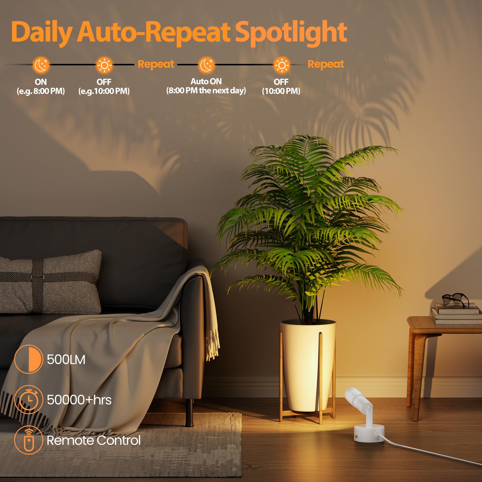 Tuyubee Muti-Color Zoomable Led Spot Lights Indoor Uplighting With Remote & Timer  5W Up Lights Indoor Dimmable Plant Spotlight Uplights Accent Lighting  Floor Spotlight Lamp - White