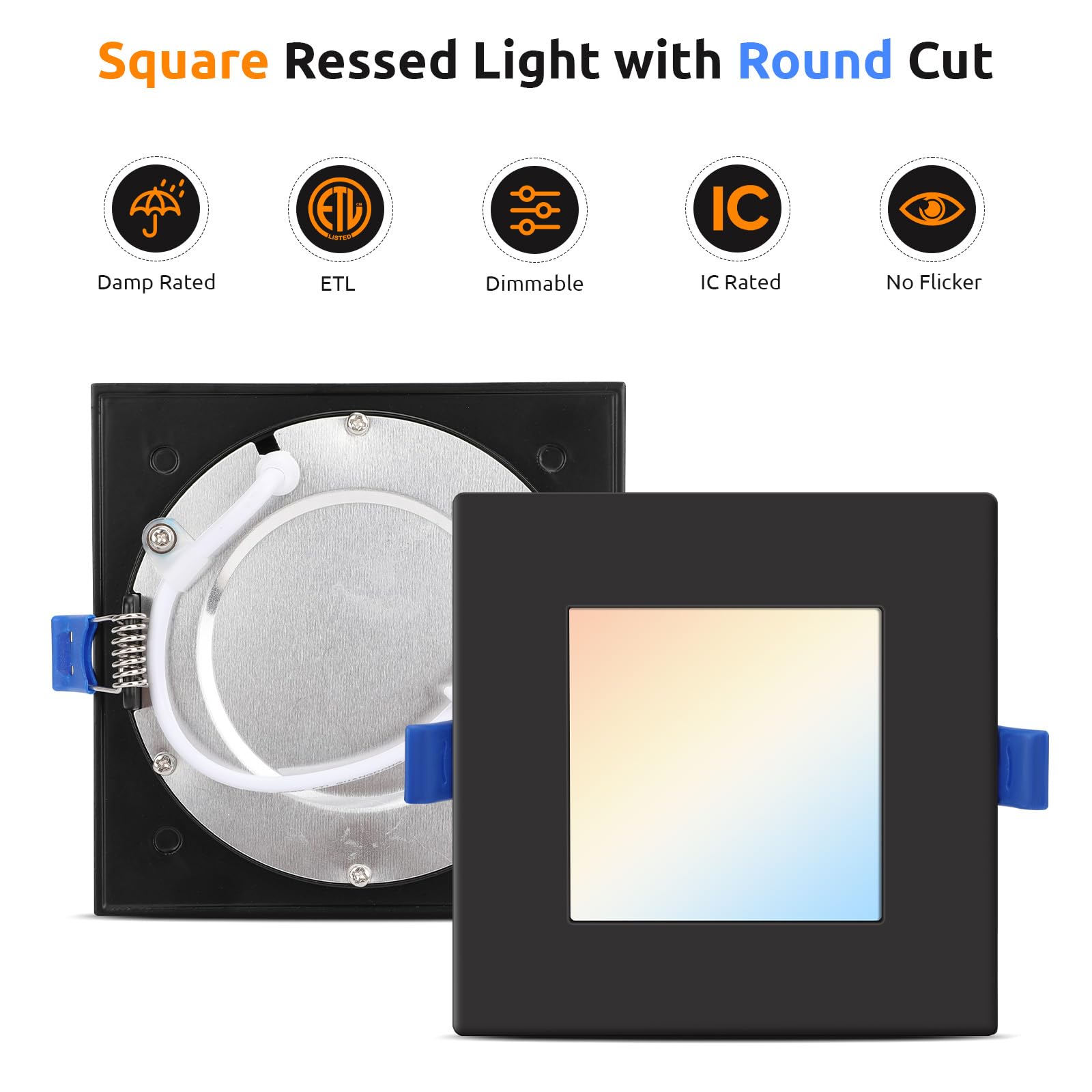 Honzin 1 Pack 6 Inch Square Led Recessed Lighting  5Cct Ultra-Thin Led Ceiling Lights  2700K/3000K/3500K/4000K/5000K Selectable  13W  Ic Rated  Dimmable Black Square Trim With Junction Box