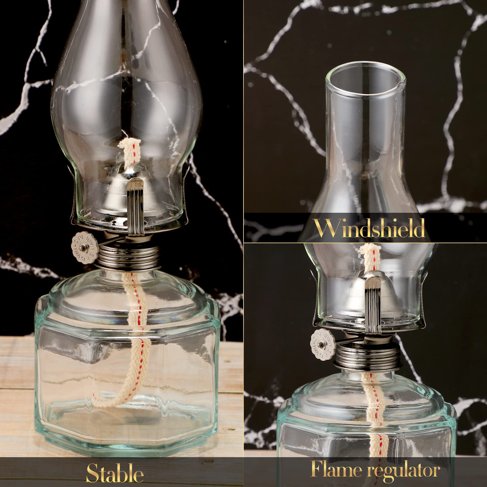Yahenda Vintage Glass Oil Lamp Set - 4 Pieces Clear Kerosene Lanterns for Home Decor and Emergency Lighting