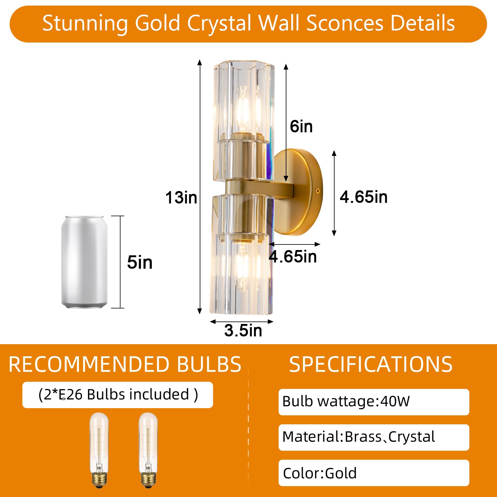 Plsintly Gold Crystal Wall Sconces Set Of Two  Wall Sconce Set Of 2  Brass Sconces Wall Lighting With K9 Crystal Lampshade  Wall Lights For Bedroom Living Room Bathroom Hallway