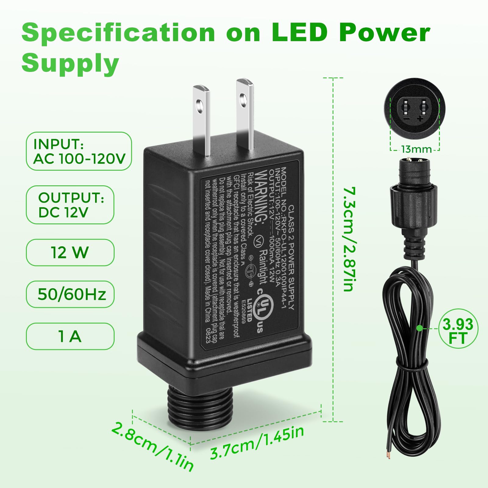 ARIMDOTUL 12V 1A Class 2 Power Supply, IP44 Waterproof Low Voltage Transformer for LED Lights, Model LL-SDDY-002