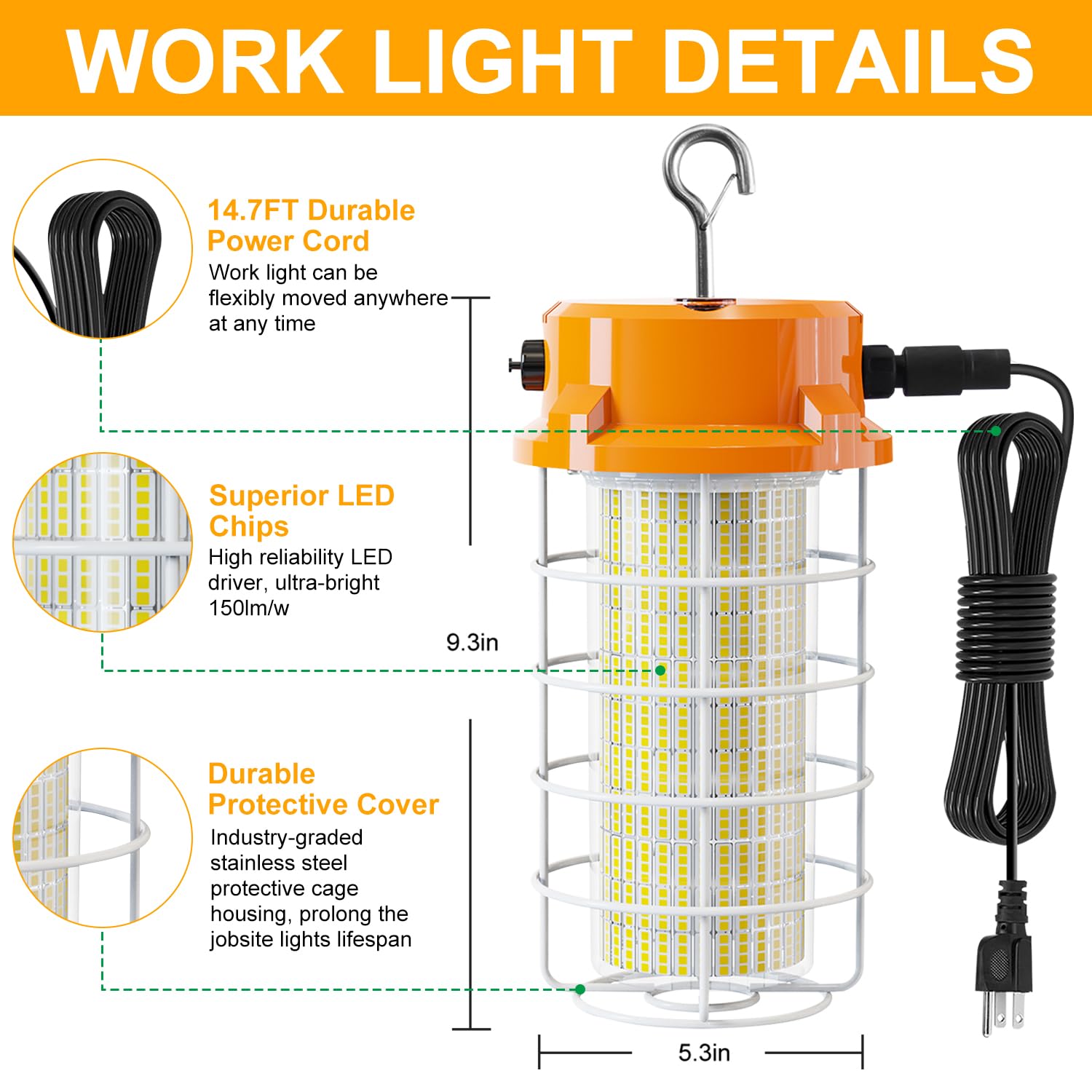 120W Led Temporary Work Light 18000Lm Construction Lights 5000K Led Work Light Ip67 Dust Waterproof Portable Lights With Stainle