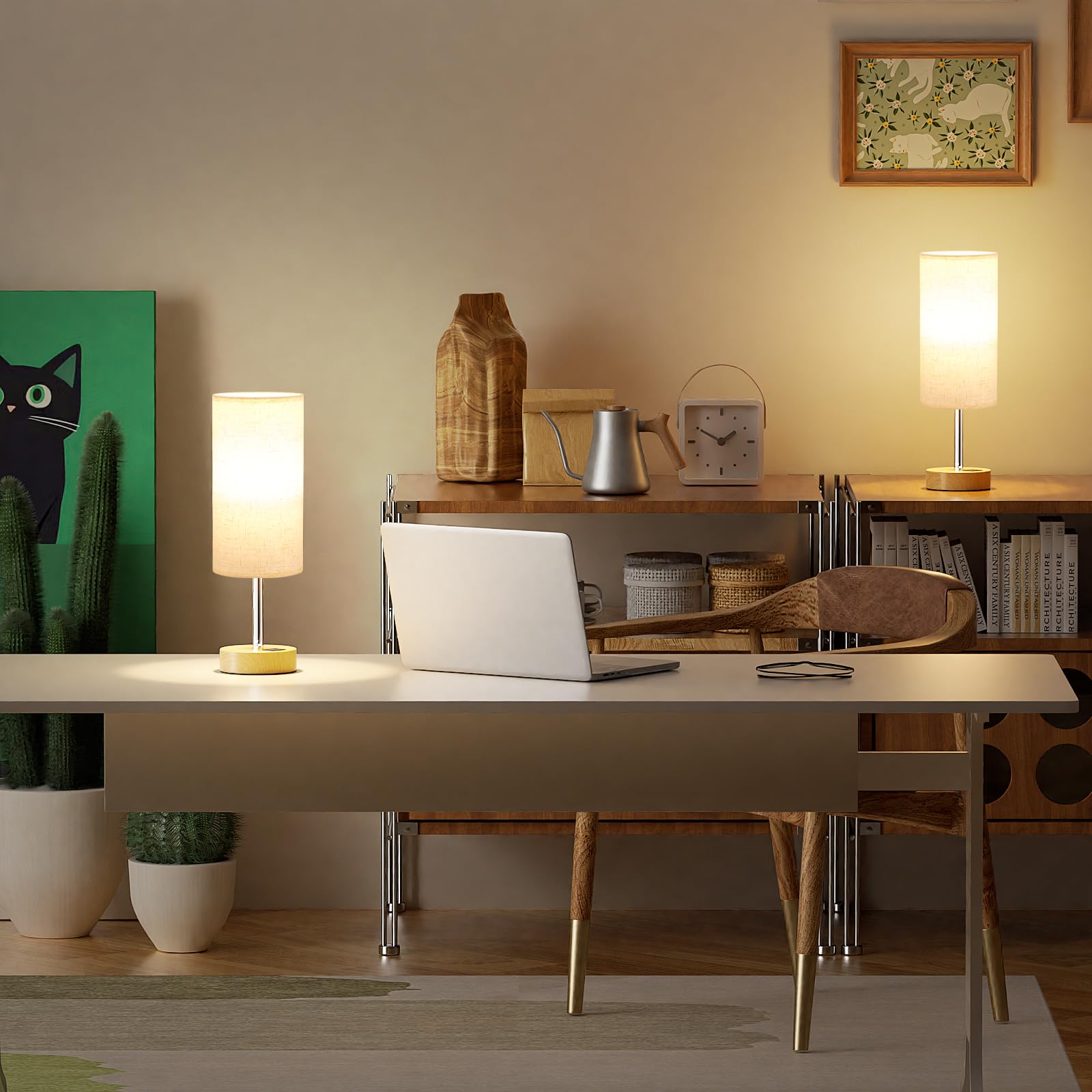 Touch Bedside Lamps Set Of 2-3 Way Dimmable Table Lamps For Bedroom, Nightstand Lamp With Wooden Charging Station For Kids Room