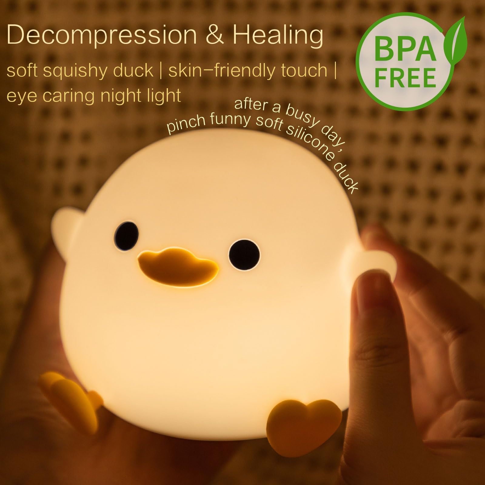 Yr Yrhh-Pet Cute Duck Night Light  Dodo Duck Lamp  Bean Shape  Led Squishy Novelty Ducky Light  Food Grade Silicone Dimmable Nightlight  Light Up Duck Gifts  Baby Kids Nursery Room College Dorm D?Cor