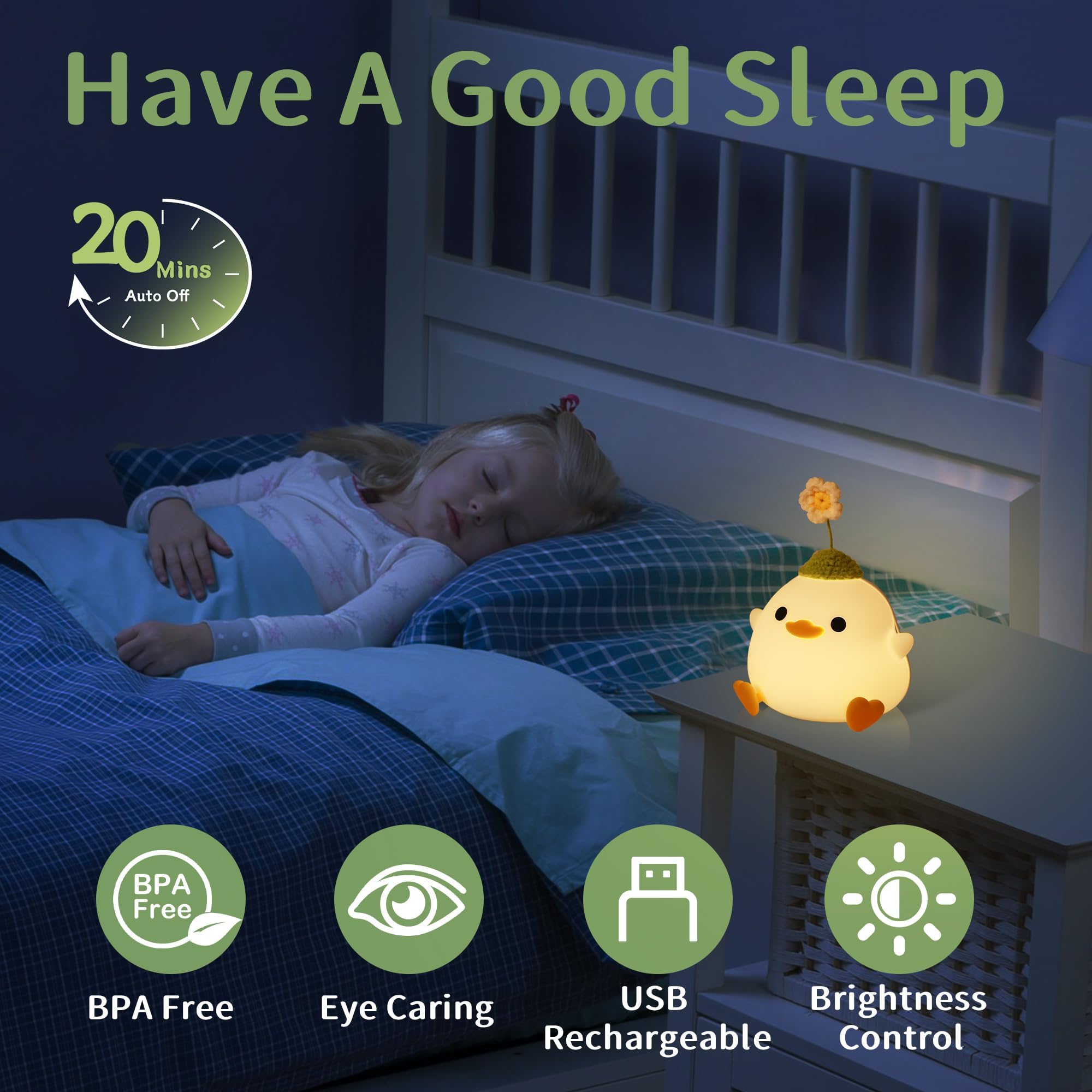 Attivolife Cute Duck Night Light, Animal Soft Silicone Led Lamp With Dimmable And Timer, Portable Usb Rechargeable Bedroom Bedsi
