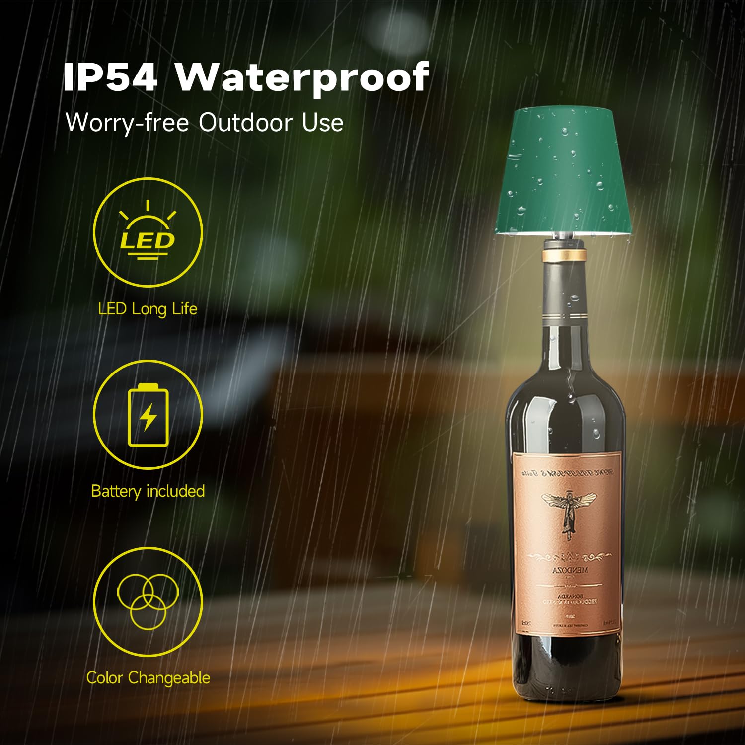 Hoide Wireless Bottle Lamp - LED Touch-Dimmable Night Light Kit, 5.7in, Dark Green, Plastic