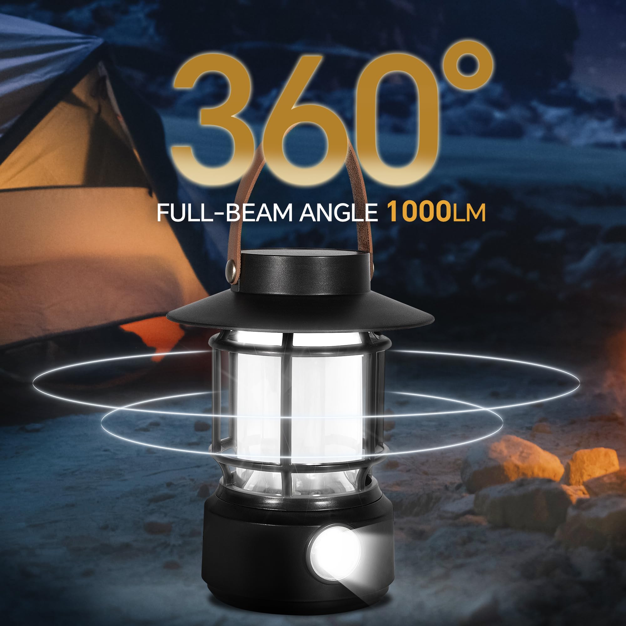 Led Camping Lantern 2 Pack, 1000LM, Solar Lantern Rechargeable Camping Lights with Side Flashlights for Emergencies, IPX5 Waterp