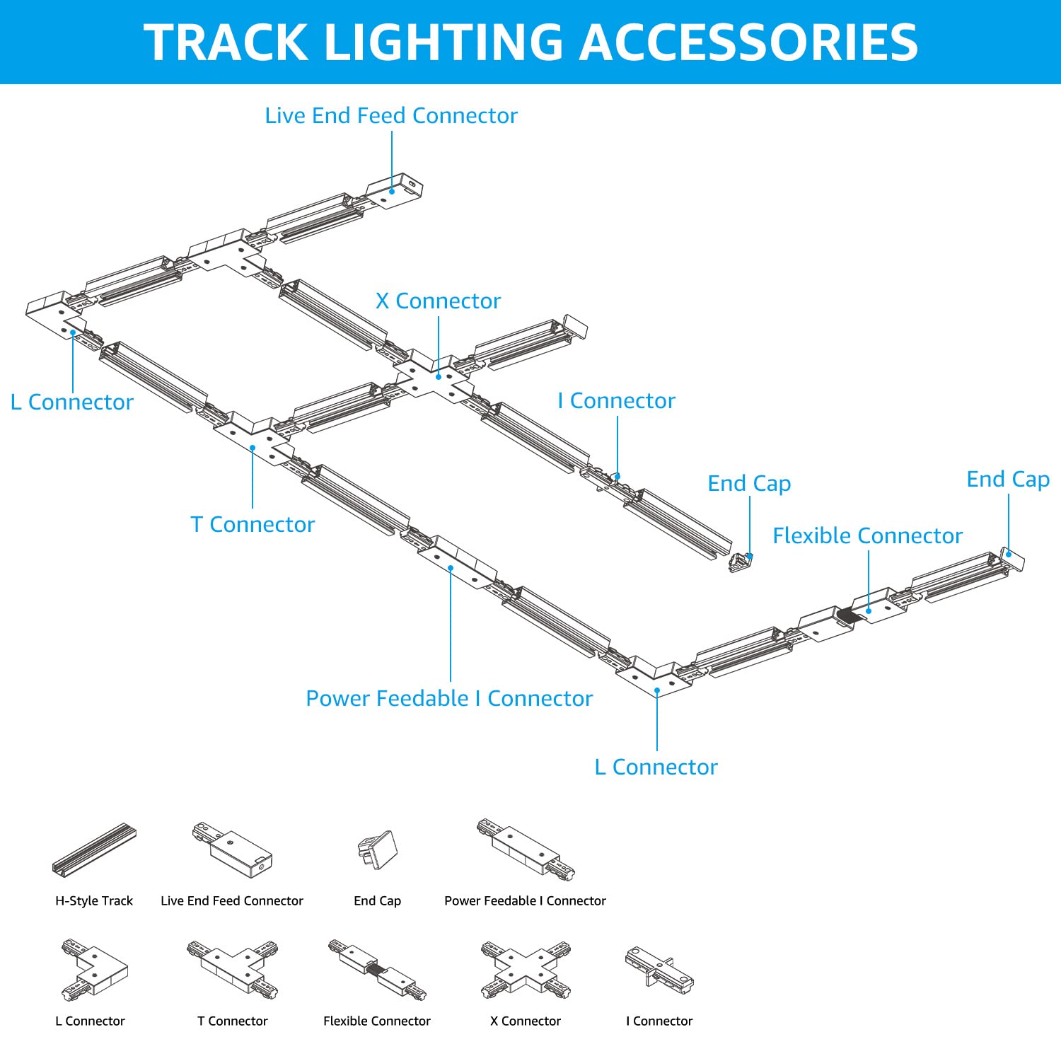 LEONLITE H Track Power Feedable I Connector, UL Listed, Polycarbonate, White, Model 49905