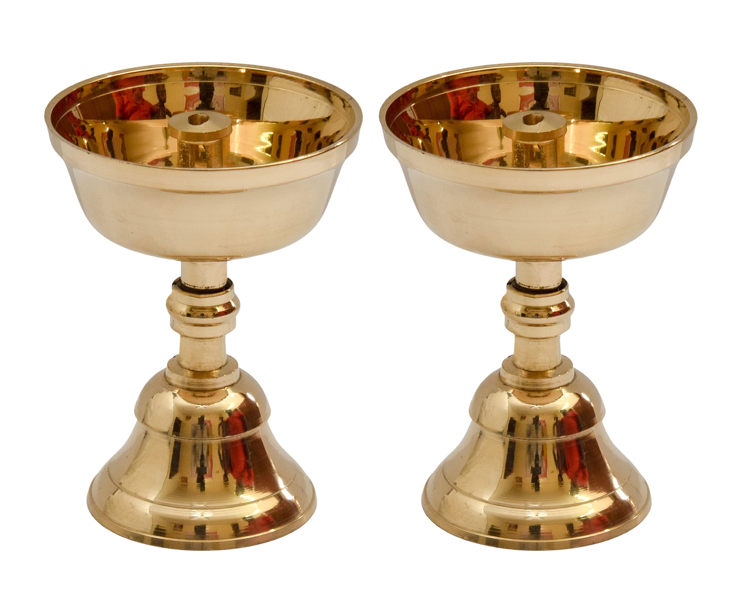 Bhimonee Decor Pure Brass Akhand Jyothi | Pyali Stand | Nanda Table Diya, 3.2 inches big , brass, Pack of 2 pcs