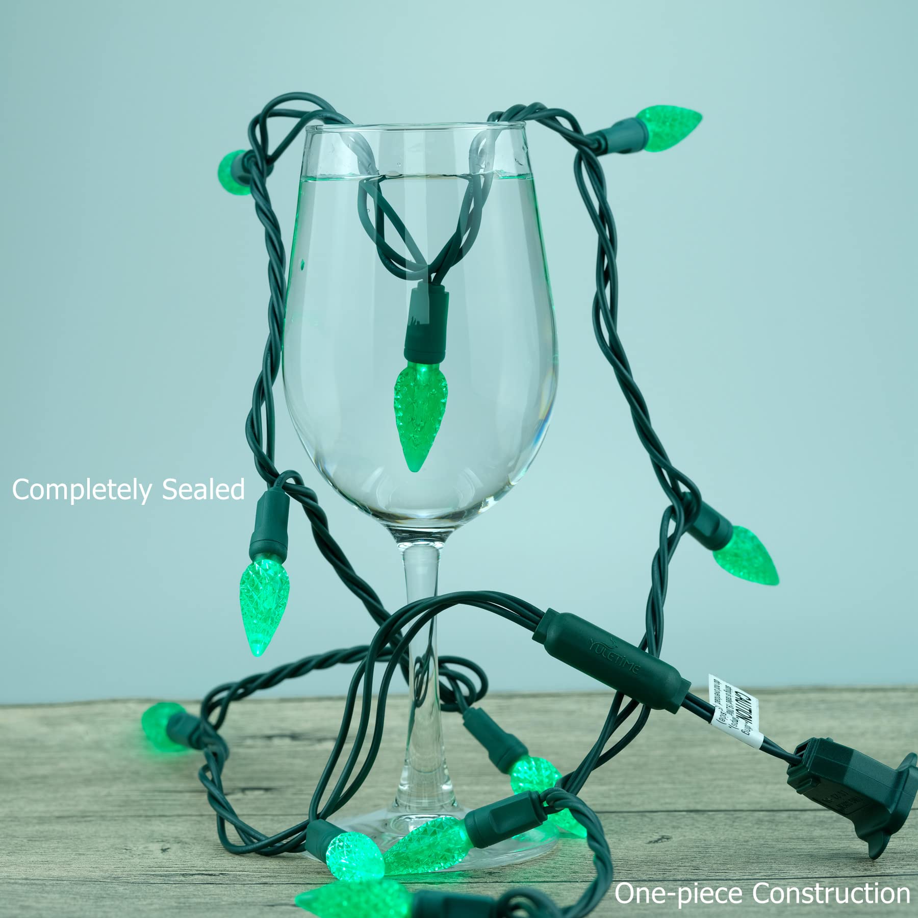 Yuletime Green C6 Strawberry Led Christmas Lights, 33 Ft 100 Count 4'' Spacing One-Piece High Waterproof Ul Certified String Lig