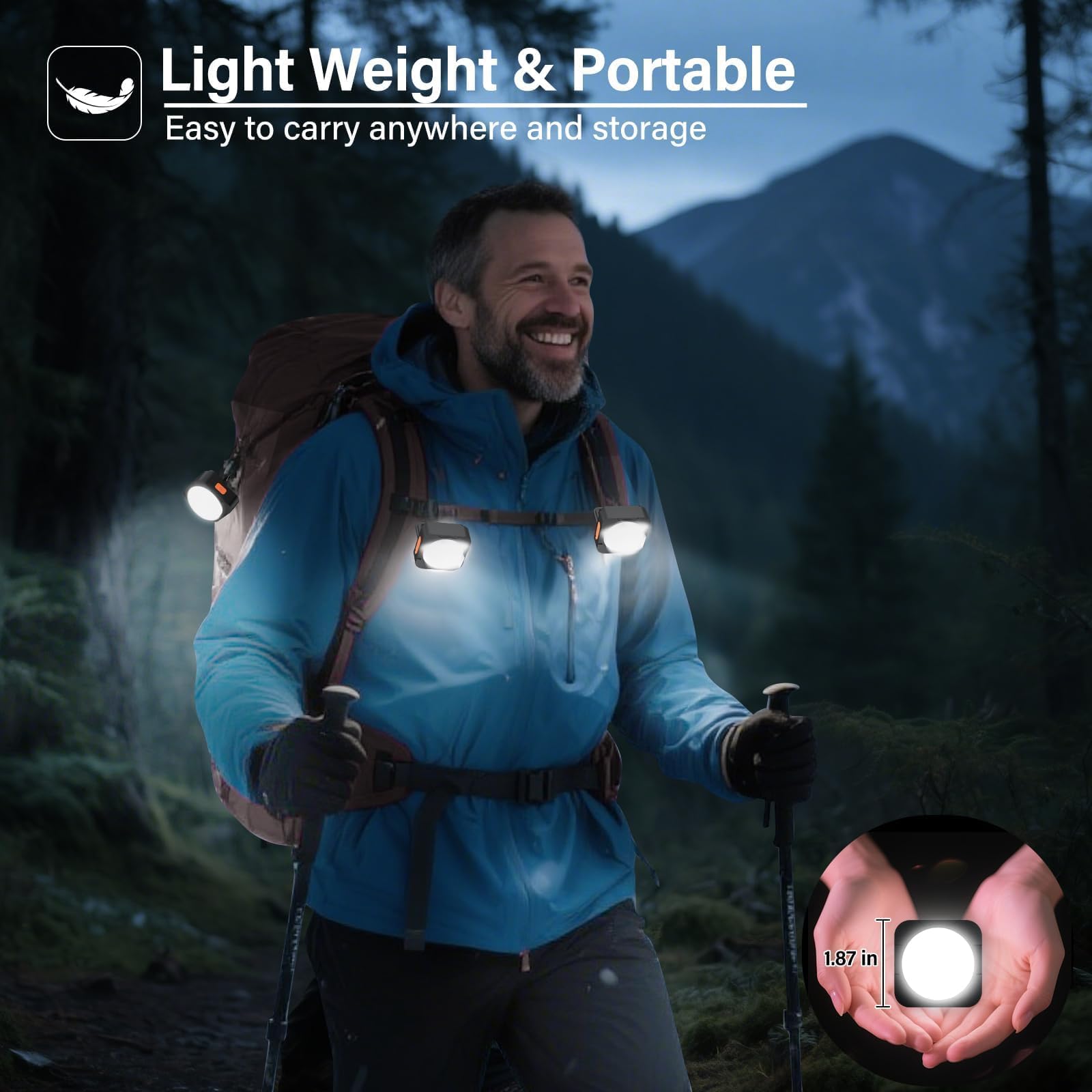 FLY2SKY Rechargeable Camping Lights Mini Flashlight LED Lantern 4 Pcs Black HF2503006