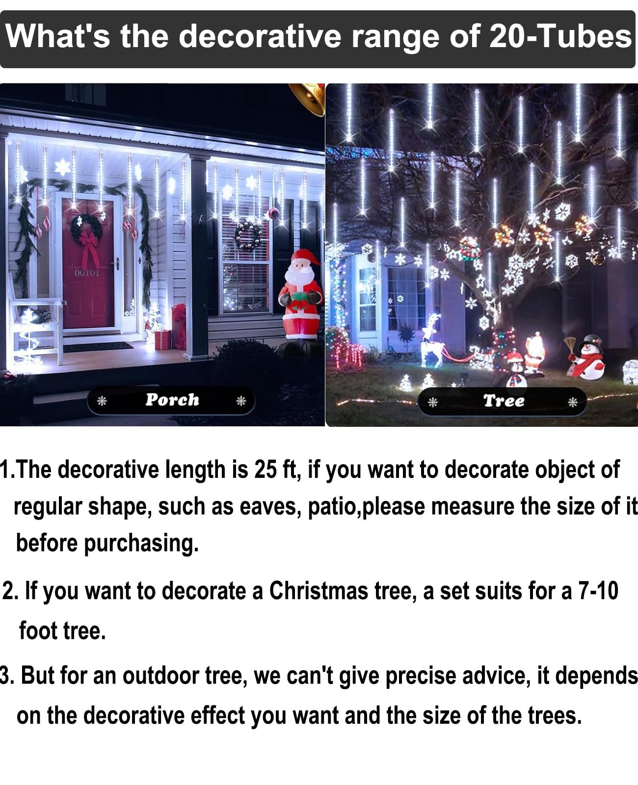 Eagwell Christmas Lights Outdoor 16 Inch 20 Tubes Meteor Shower Rain Light, Waterproof Falling Icicle String Lighting For Xmas T