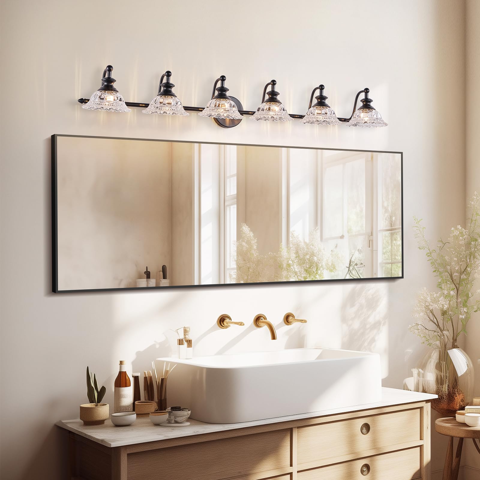 Xiedun 45'' Bathroom Light 6 Light Black Vanity Light Farmhouse Vanity Lights Vanity Lighting Fixtures (Exclude G9 Bulb)