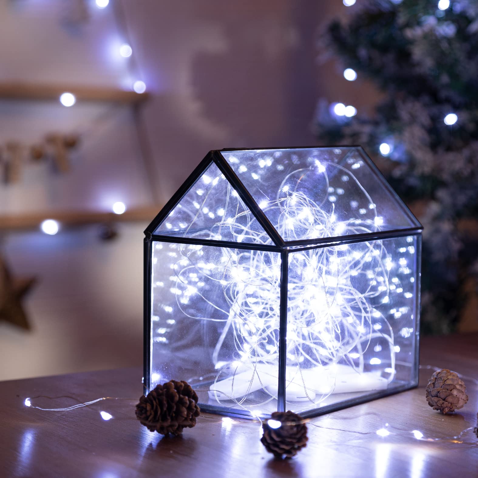 SINAMER LED Fairy Lights 12-Pack, 7 Feet, Battery Powered, Waterproof, Silver Wire, White, for Wedding Party Bedroom Patio Decor