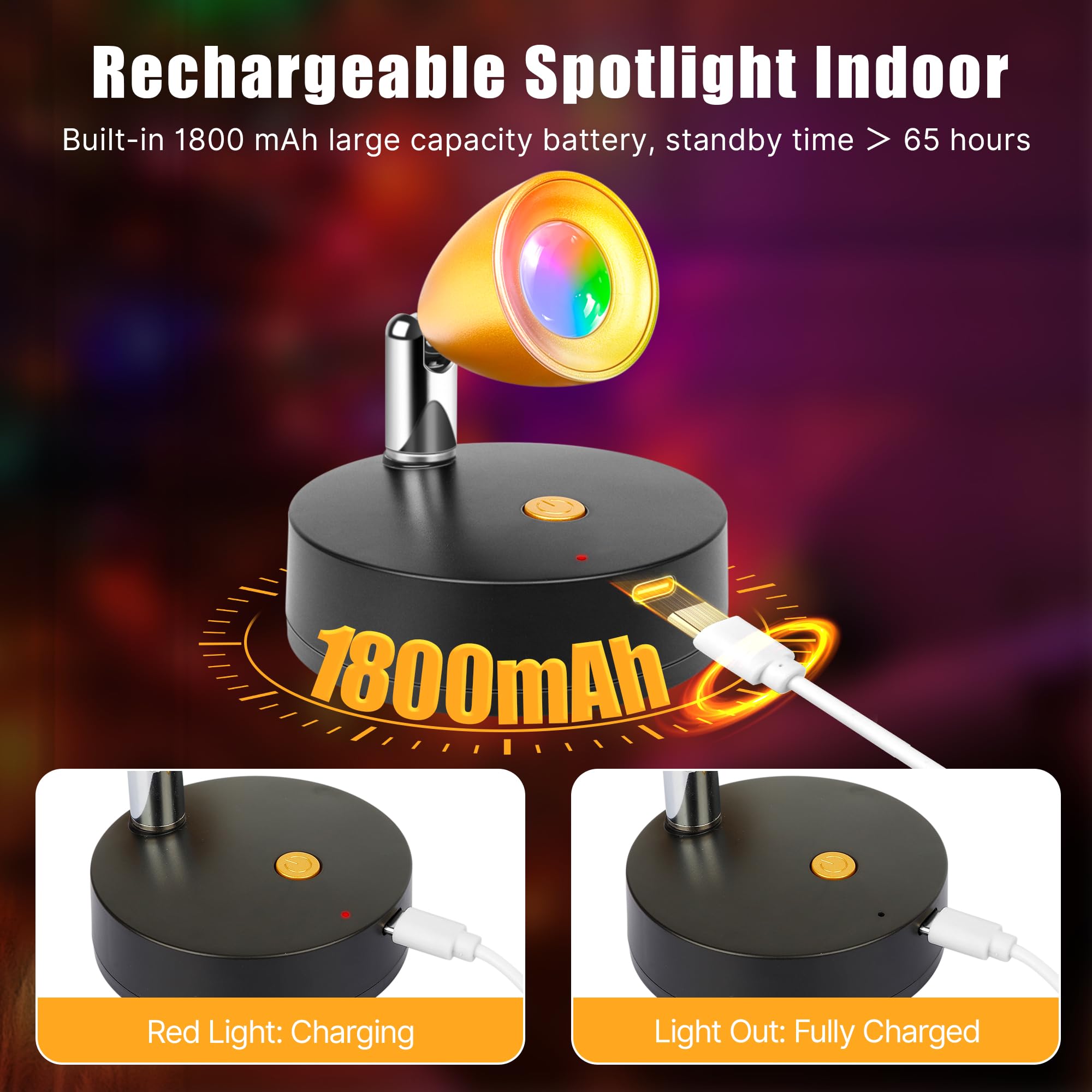 Destlife 4 Pack Rgbw Spotlights Decor, Rechargeable Wireless Spot Lights Indoor Ambient Lighting, Focus Lights Indoor, Accent Li