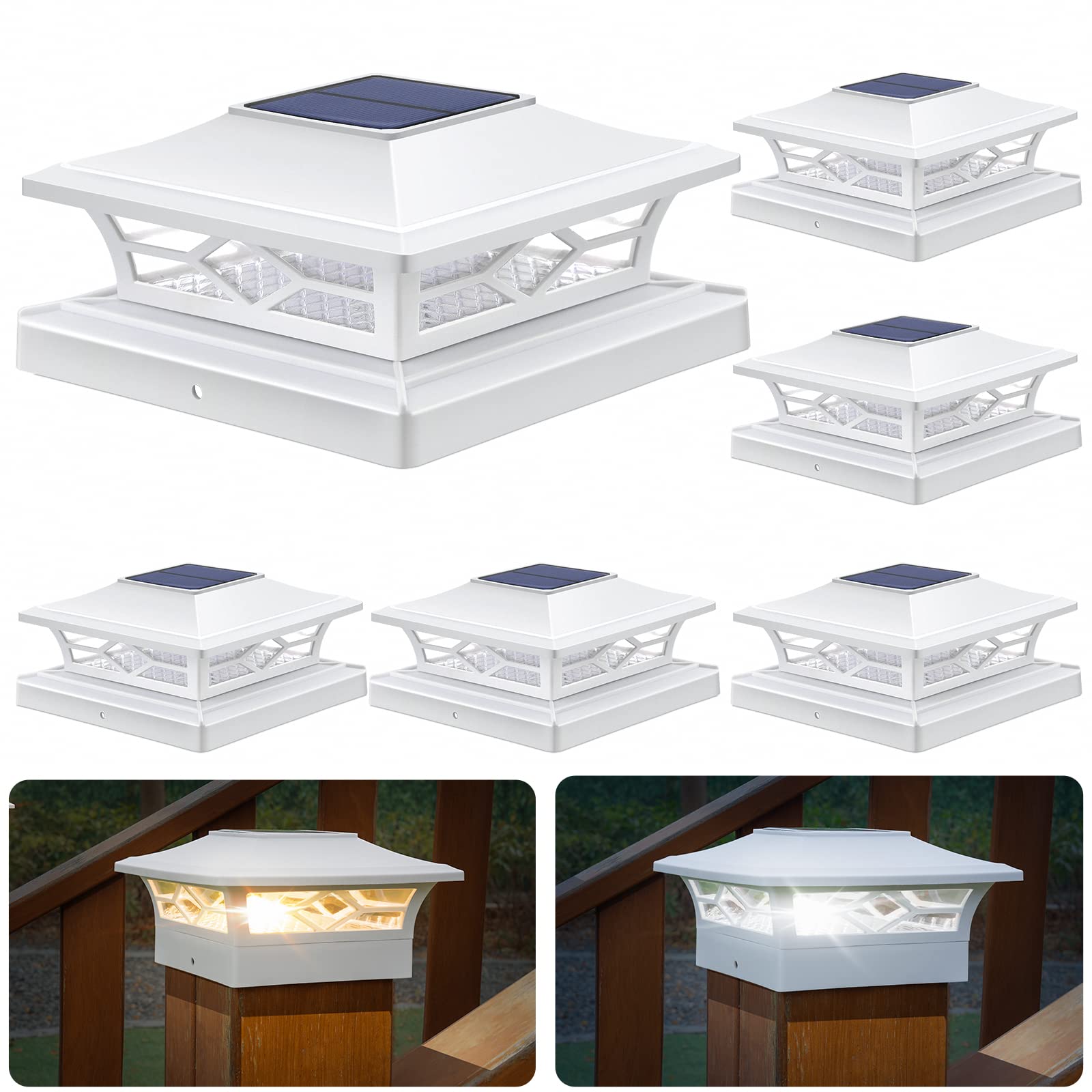 Aponuo 4X4 Post Solar Lights, 6 Pack, Waterproof, Auto On/Off, White, Model Tz13-W6