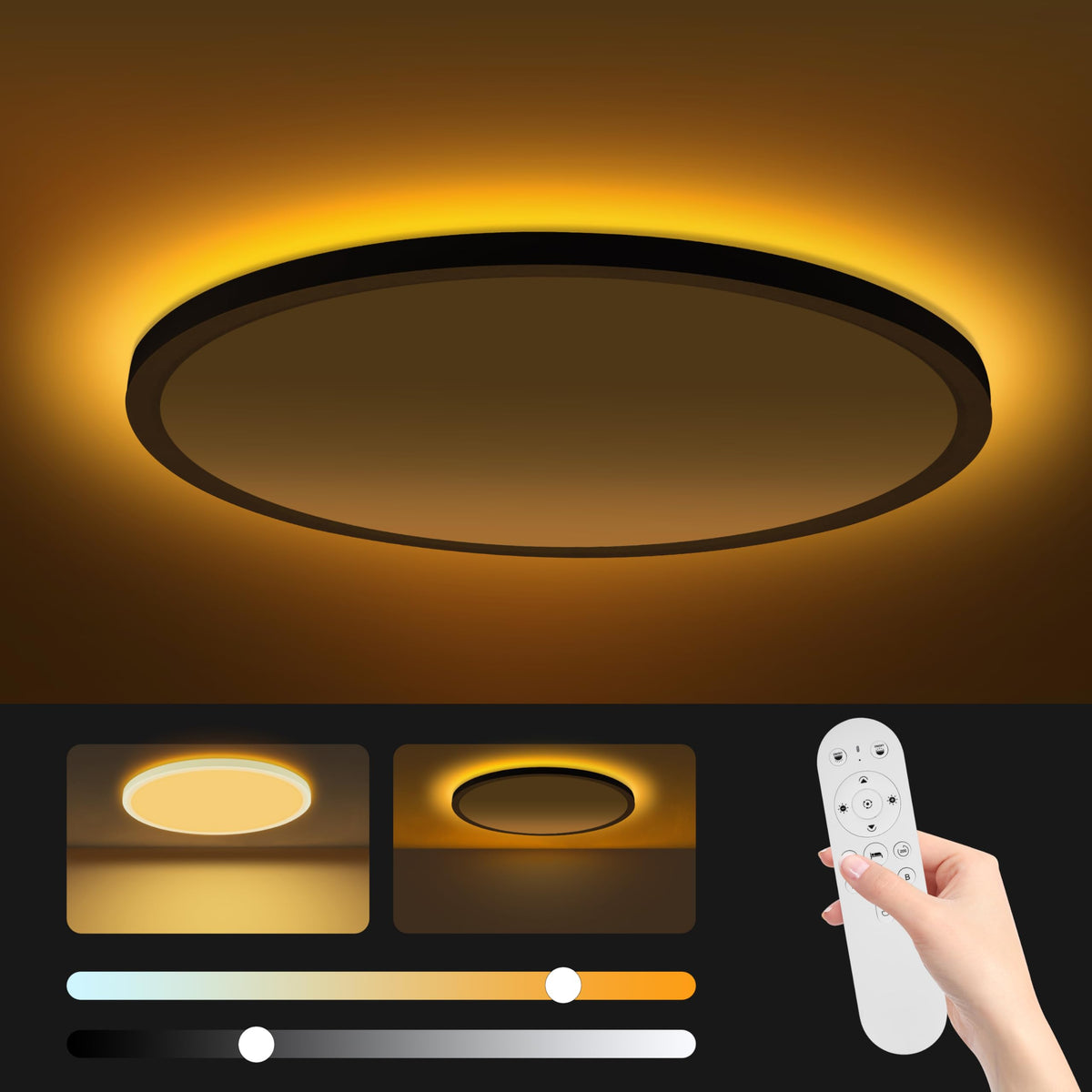 1 Pack 12 Inch White Led Flush Mount Ceiling Light With Night Light 2000K, 3000K-6000K 5 Color Temperature 24W 2400Lm Ultra-Slim