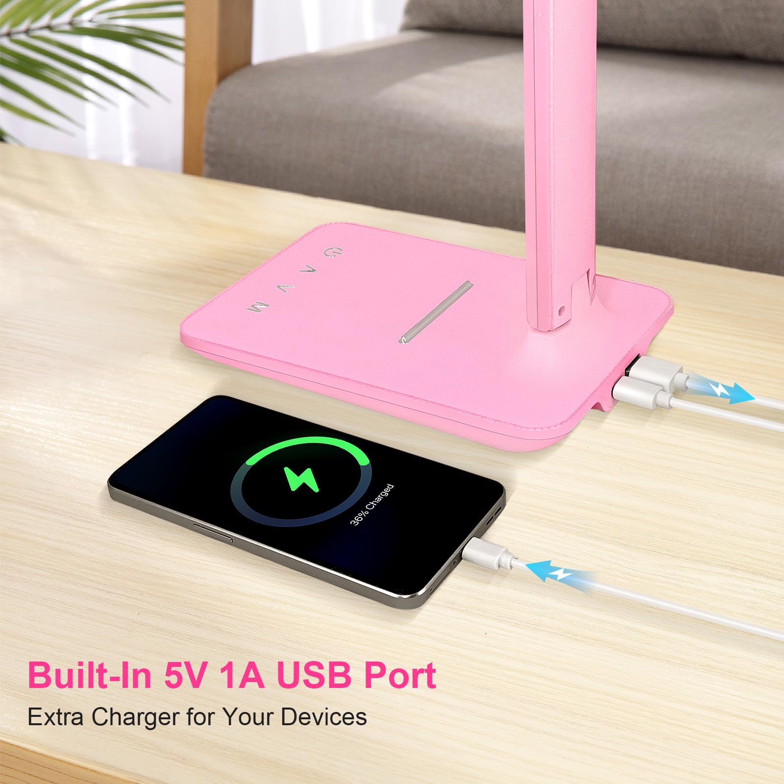 White Crown Led Desk Lamp Dimmable Table Lamp Reading Lamp With Usb Charging Port, 5 Lighting Modes, Sensitive Control, 30/60 Mi