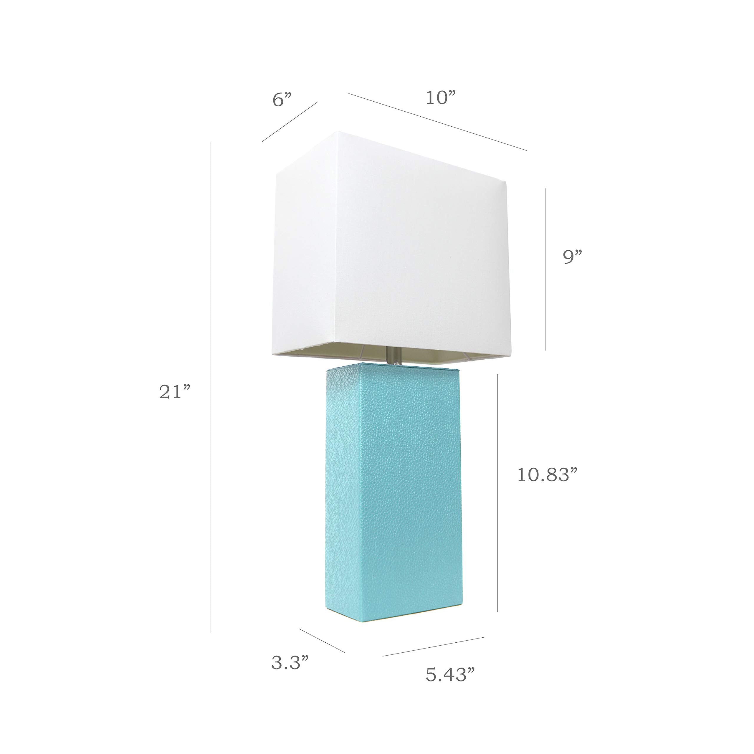 Elegant Designs Lt1025-Aqu Modern Leather Table Lamp With White Fabric Shade, Aqua (Pack Of 1)
