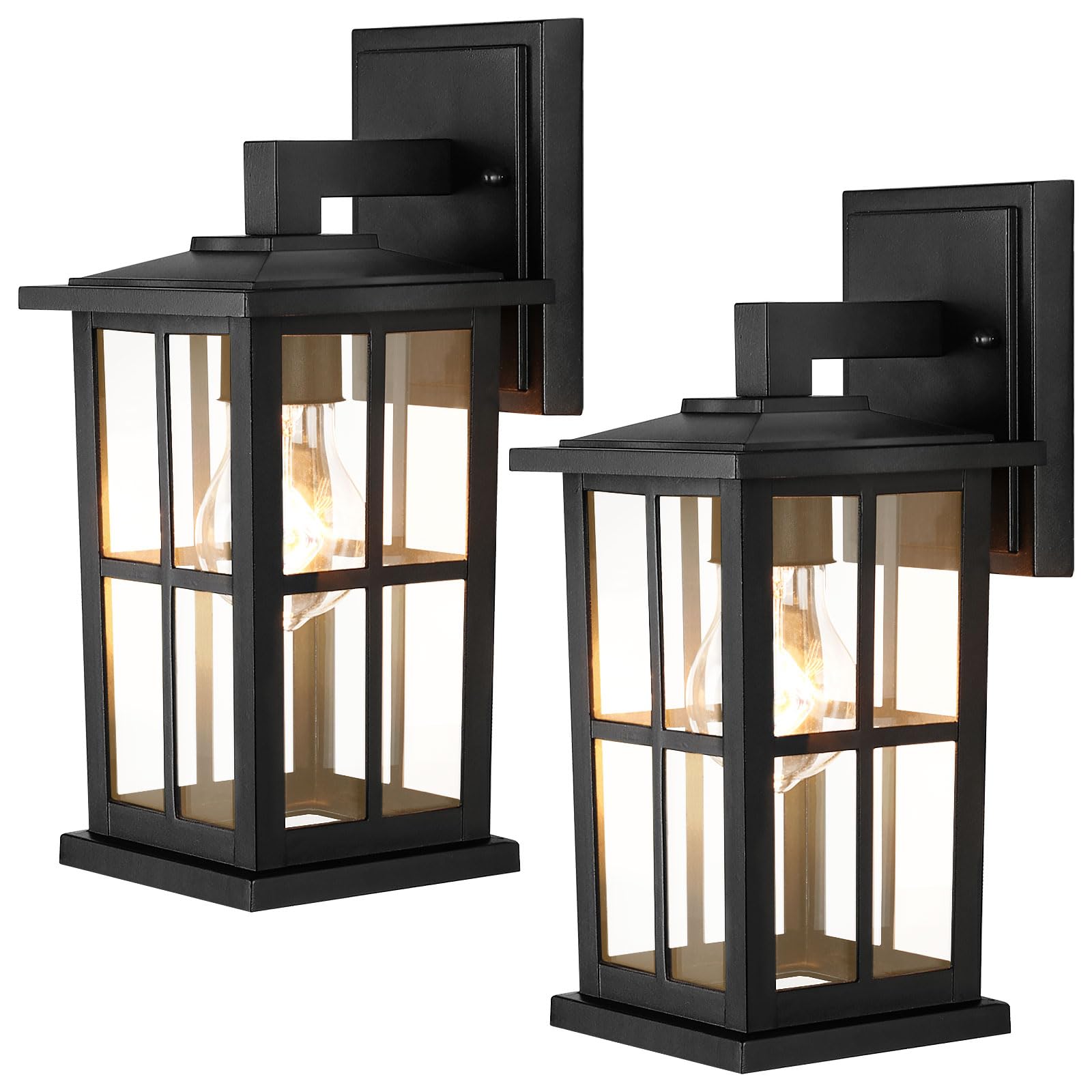 Beslowe Waterproof Outdoor Wall Lanterns, 2-Pack Matte Black Light Fixtures For Porch And Garage