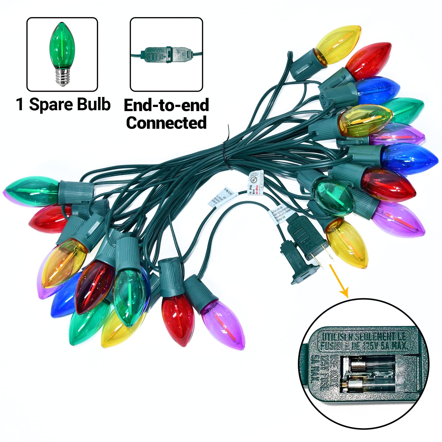 C9 Led Christmas Lights Outdoor Waterproof  25Ft Shatterproof Colored Christmas Lights Led Multicolor C9 Outdoor Christmas Lights For House Christmas Tree Yard Garden Decor  25+1 Led Bulbs  0.6W