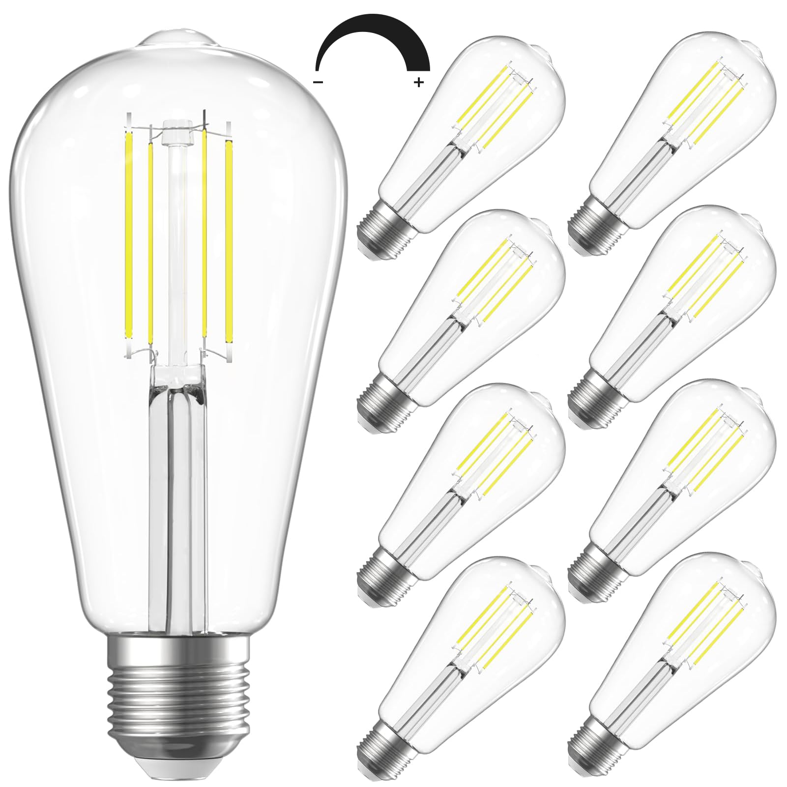 Shinestar Dimmable Edison Bulbs 60 Watt Led, Bright Daylight White 4000K, Vintage St58 Antique Led Filament Bulbs, E26 Medium Ba