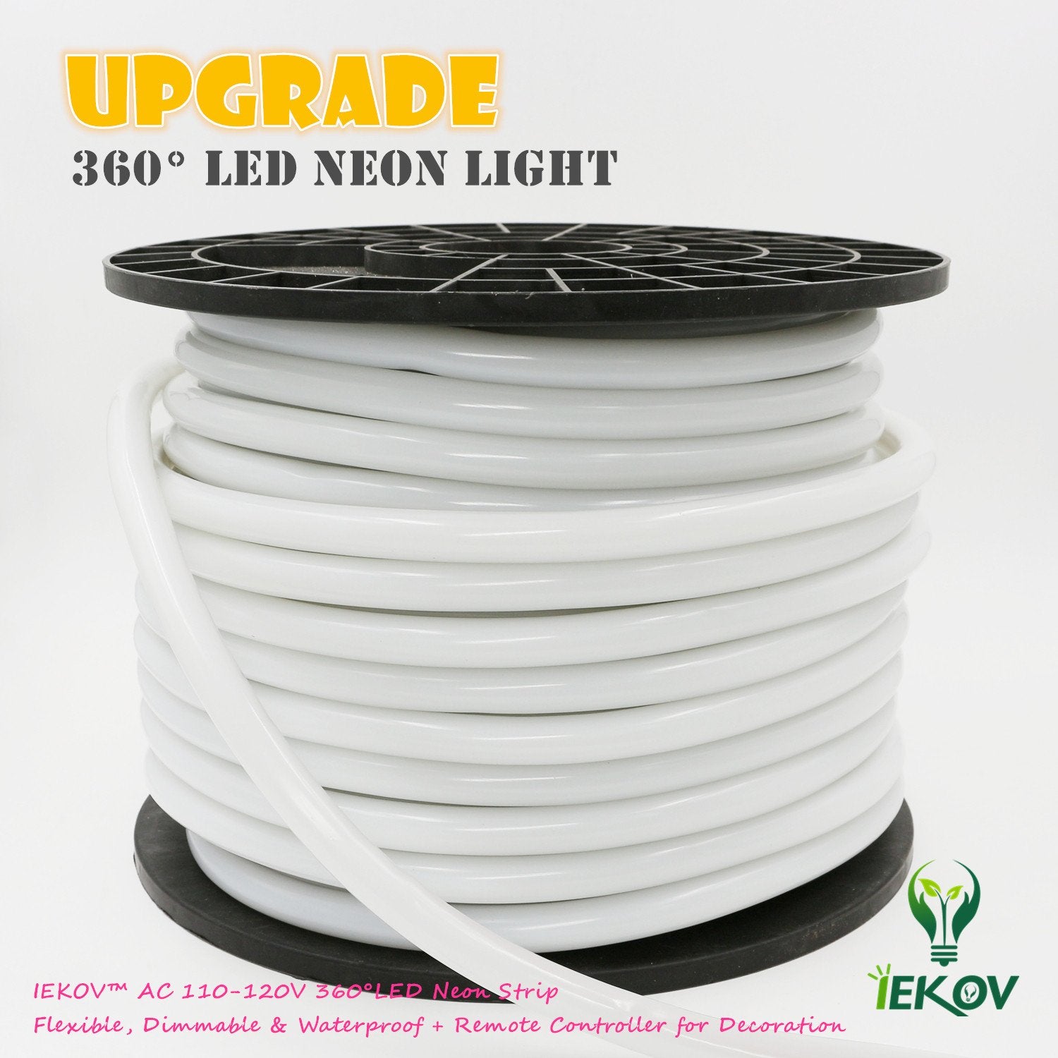 Iekov 360° Led Neon Strip Light, Dimmable & Waterproof, 5M/16.4Ft, White, Model: 110V-360-Neon-W-5