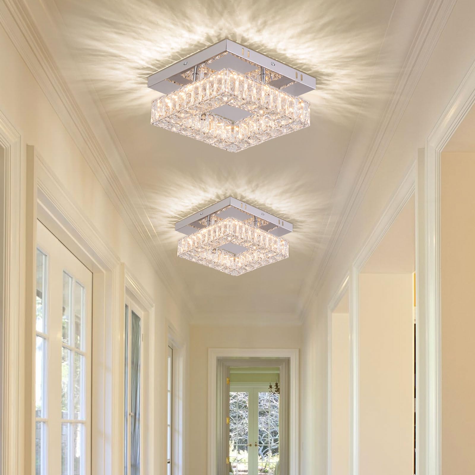 Ypqxyhda 9.8'' Modern Mini Led Chandelier Crystal Ceiling Light Flush Mount Ceiling Light For Hallway Foyer Kitchen Closet 3000