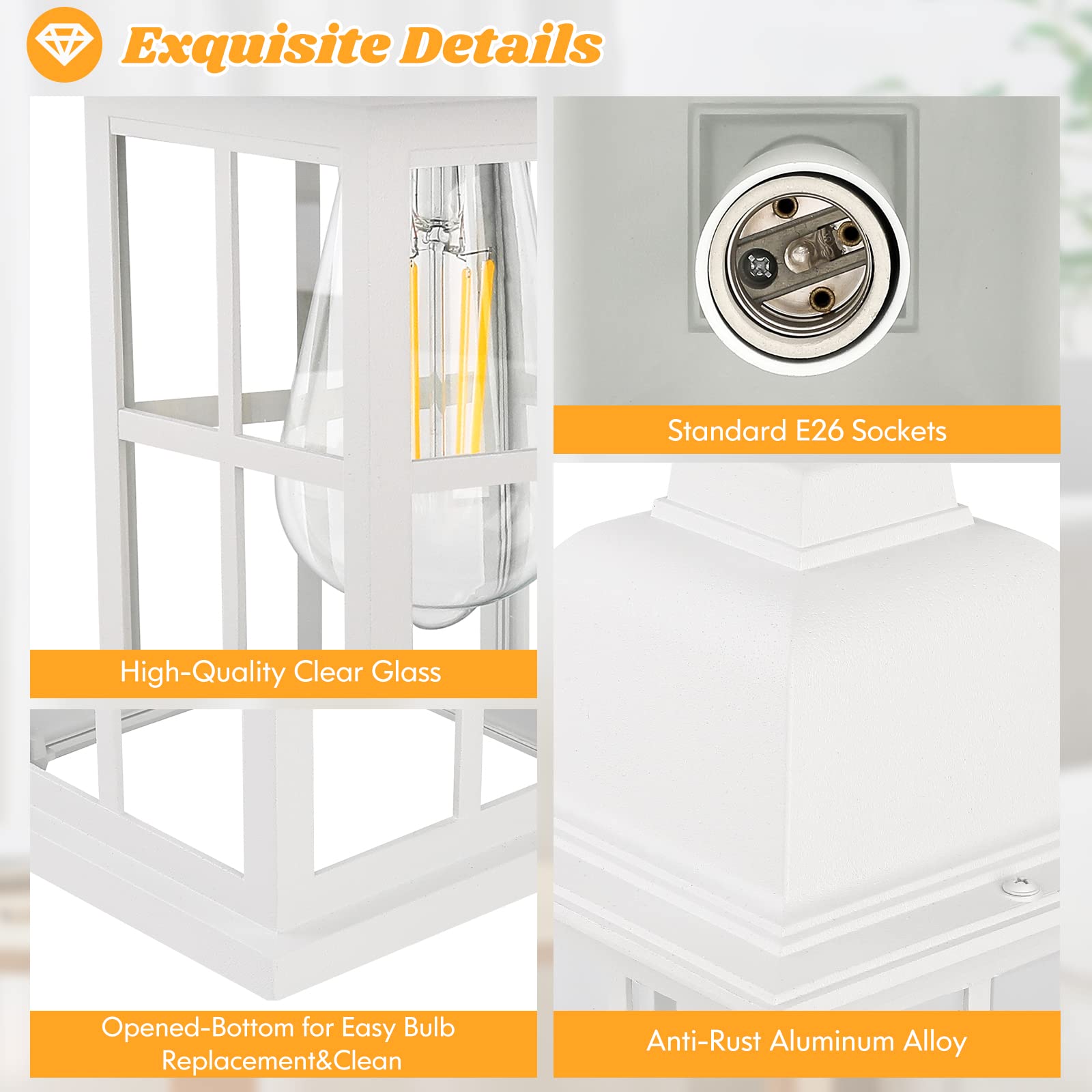 Tobusa 2-Pack Outdoor Wall Lanterns, 100% Aluminium White Outside Light Fixtures, Waterproof &Anti-Rust Exterior Wall Lanterns F