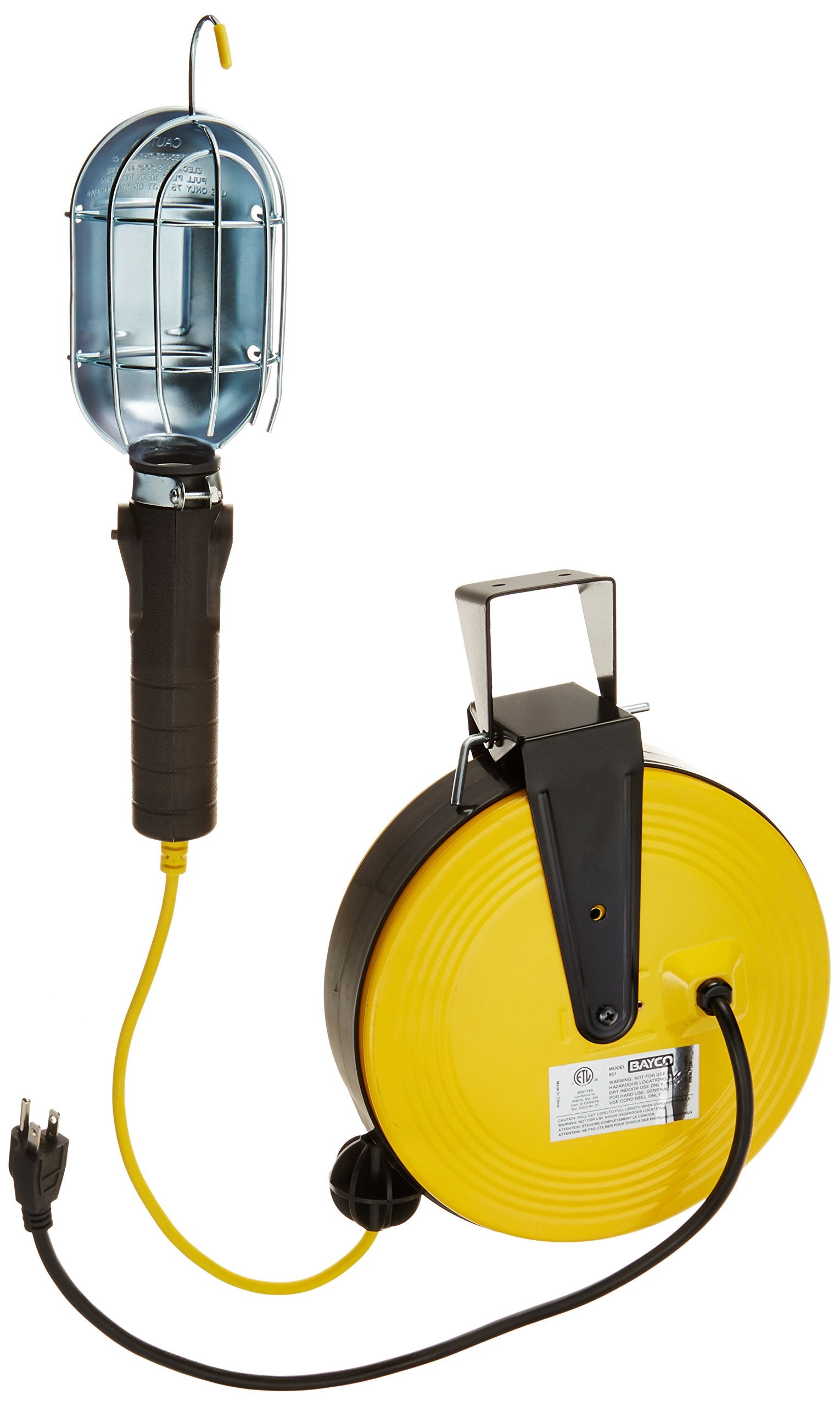 Bayco Sl-851 Professional Series Metal Shield Incandescent Utility Light On 50 Foot Metal Reel, Yellow