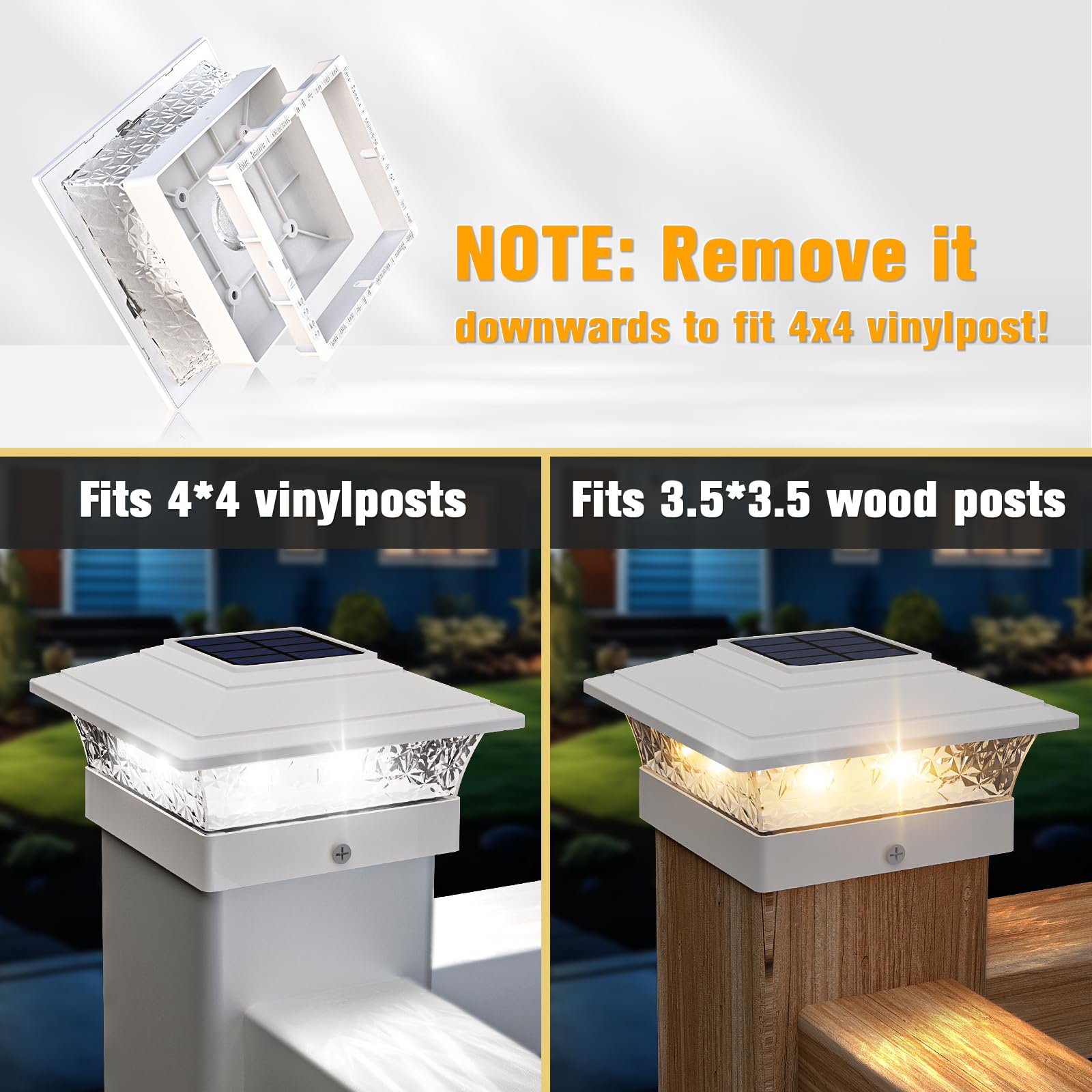 Solar Post Cap Lights Outdoor 6Pack, Waterproof Fence Post Lights With 16 Ultra Bright Leds Fit 4X4 Wood/Vinyl Posts, White Deck