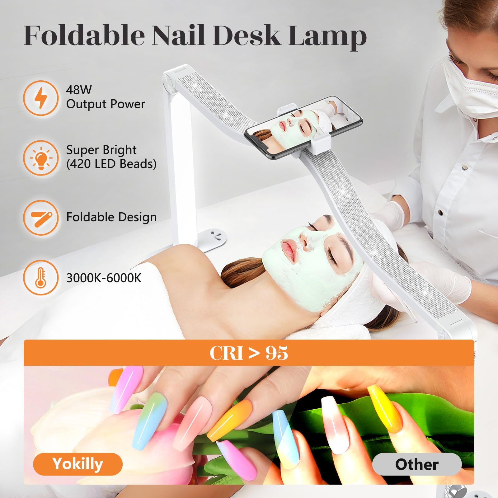 Yokilly Half Moon LED Desk Lamp - 34in Foldable, Stepless Brightness, Aluminum, White