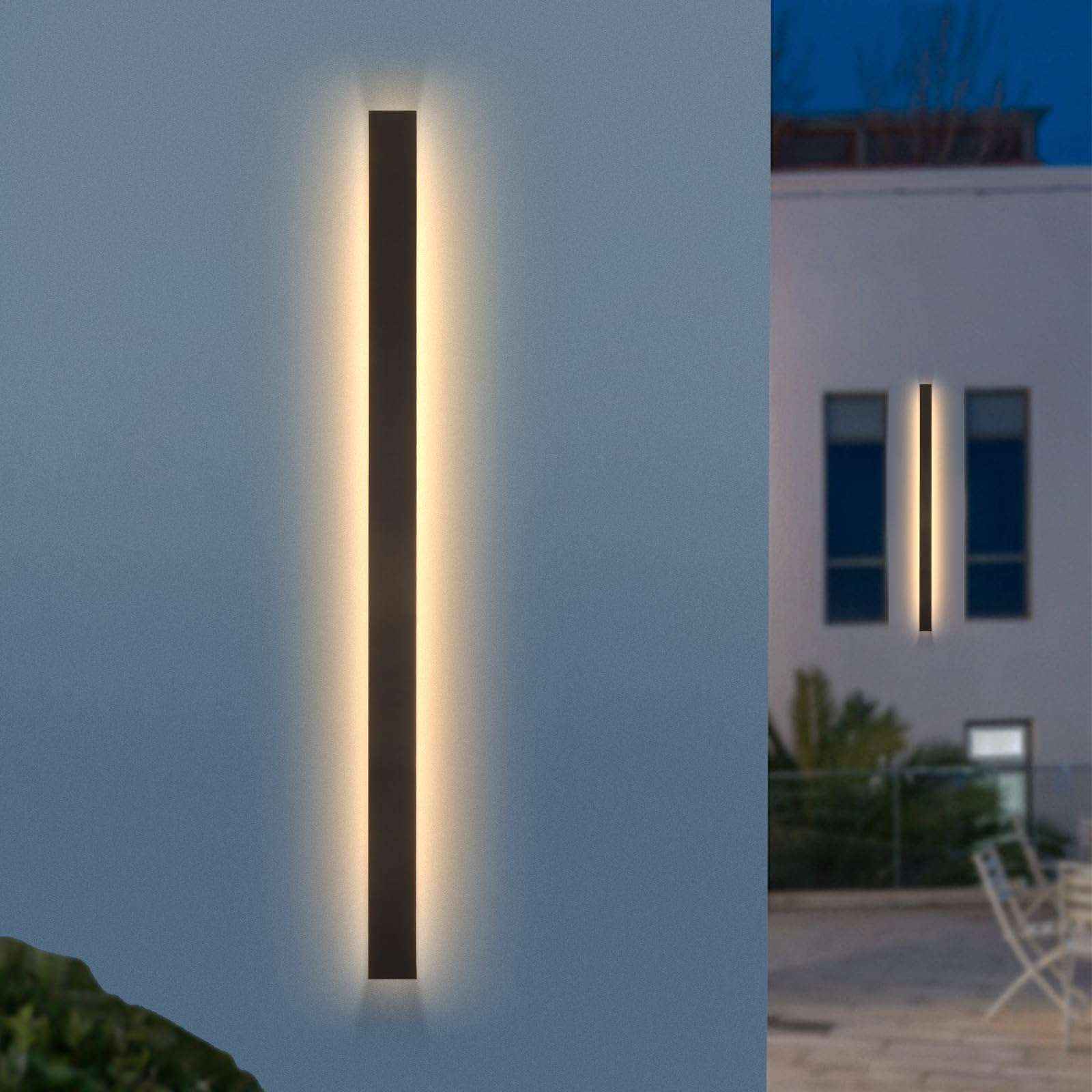 SJIGUANGZ 2 Pack Long Outdoor Wall Light 47.24 Inch Waterproof Ip65 Linear Wall Sconce, 38W Rectangular Frosted White Acrylic Ex