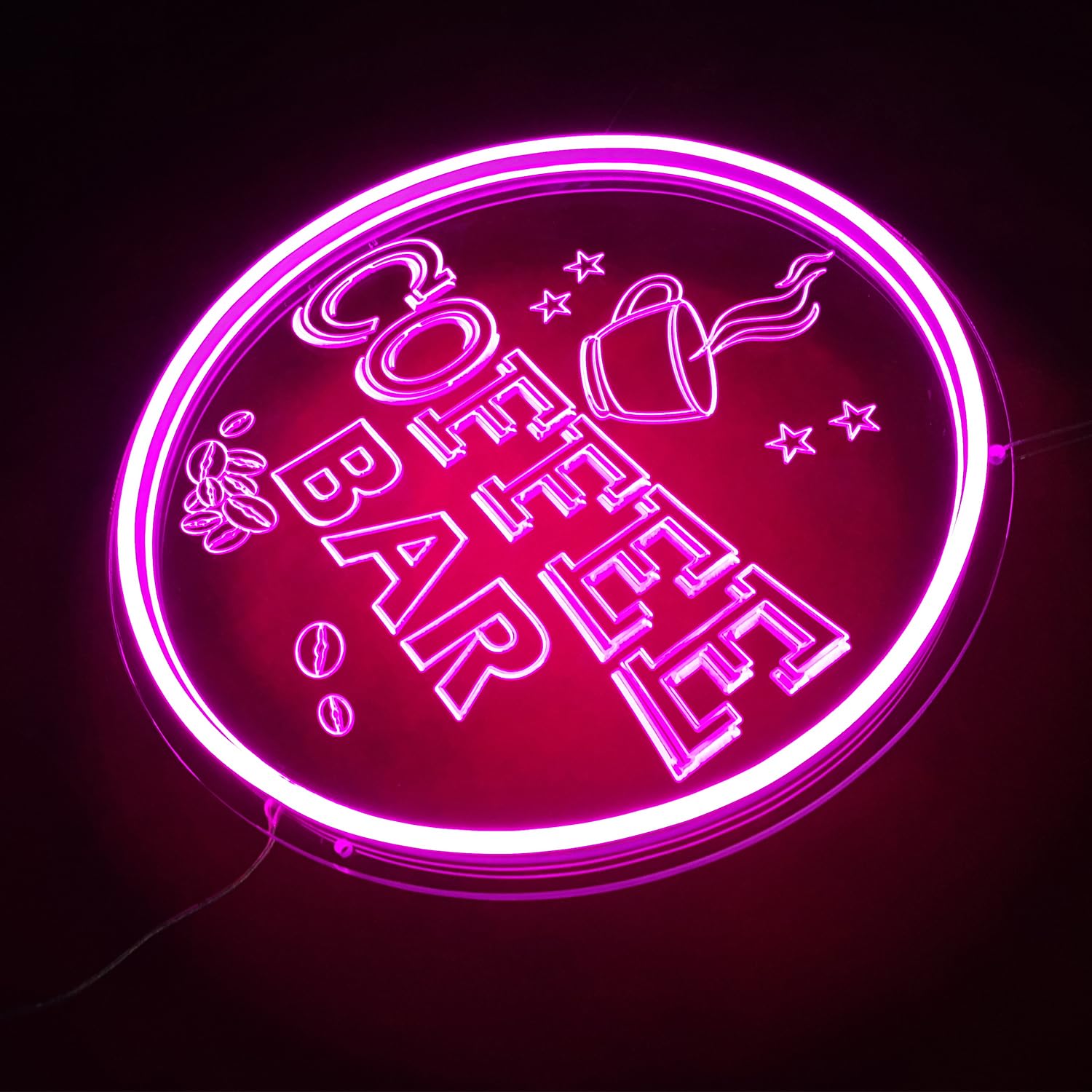 NOXTROND Neon Coffee Bar Sign, Dimmable USB Powered, 12in Round, Pink, Model CB09, Perfect for Cafe and Kitchen Decor