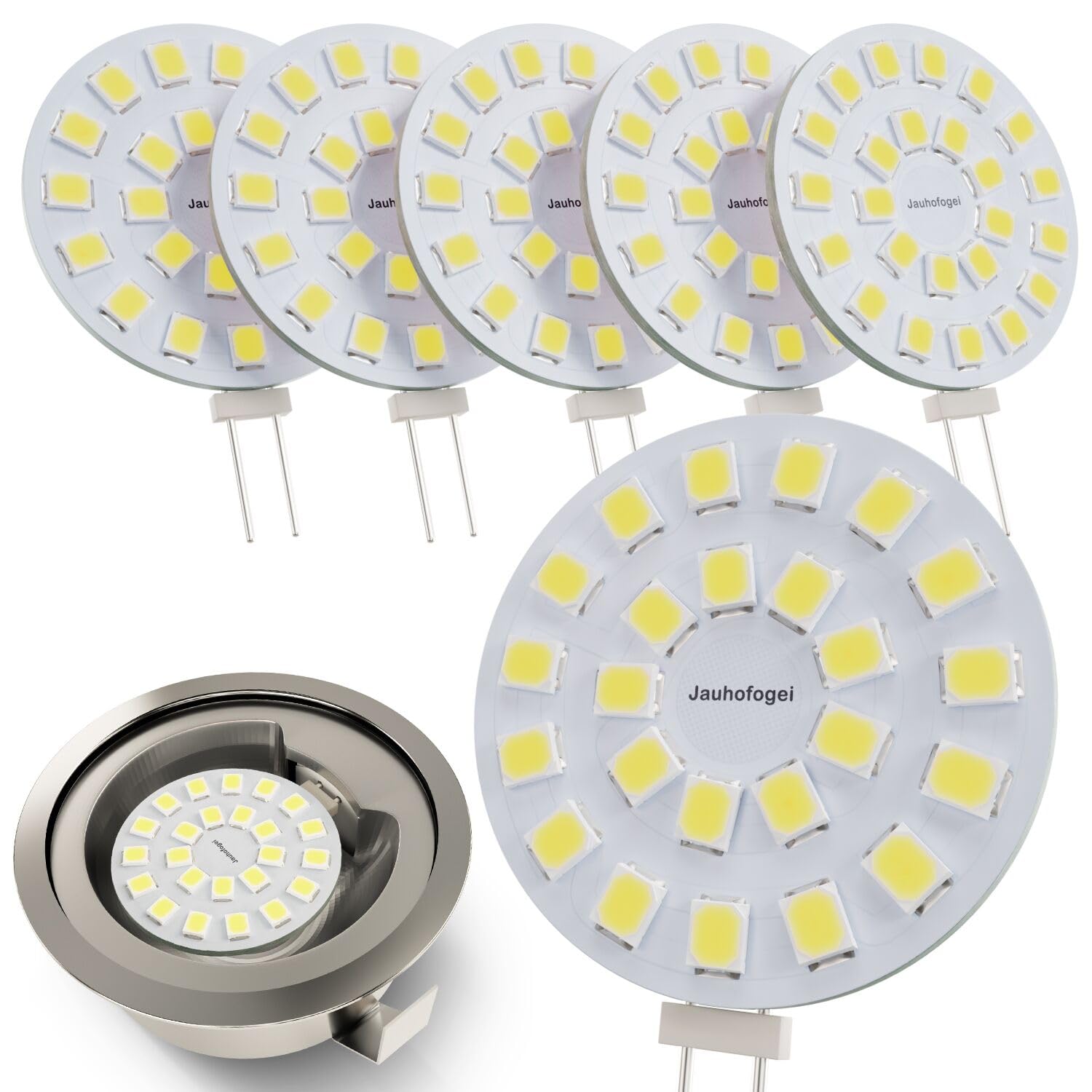 JAUHOFOGEI G4 LED Bulb 2W Replacement - Daylight White 6000K - 12V AC/DC - 6 Pack