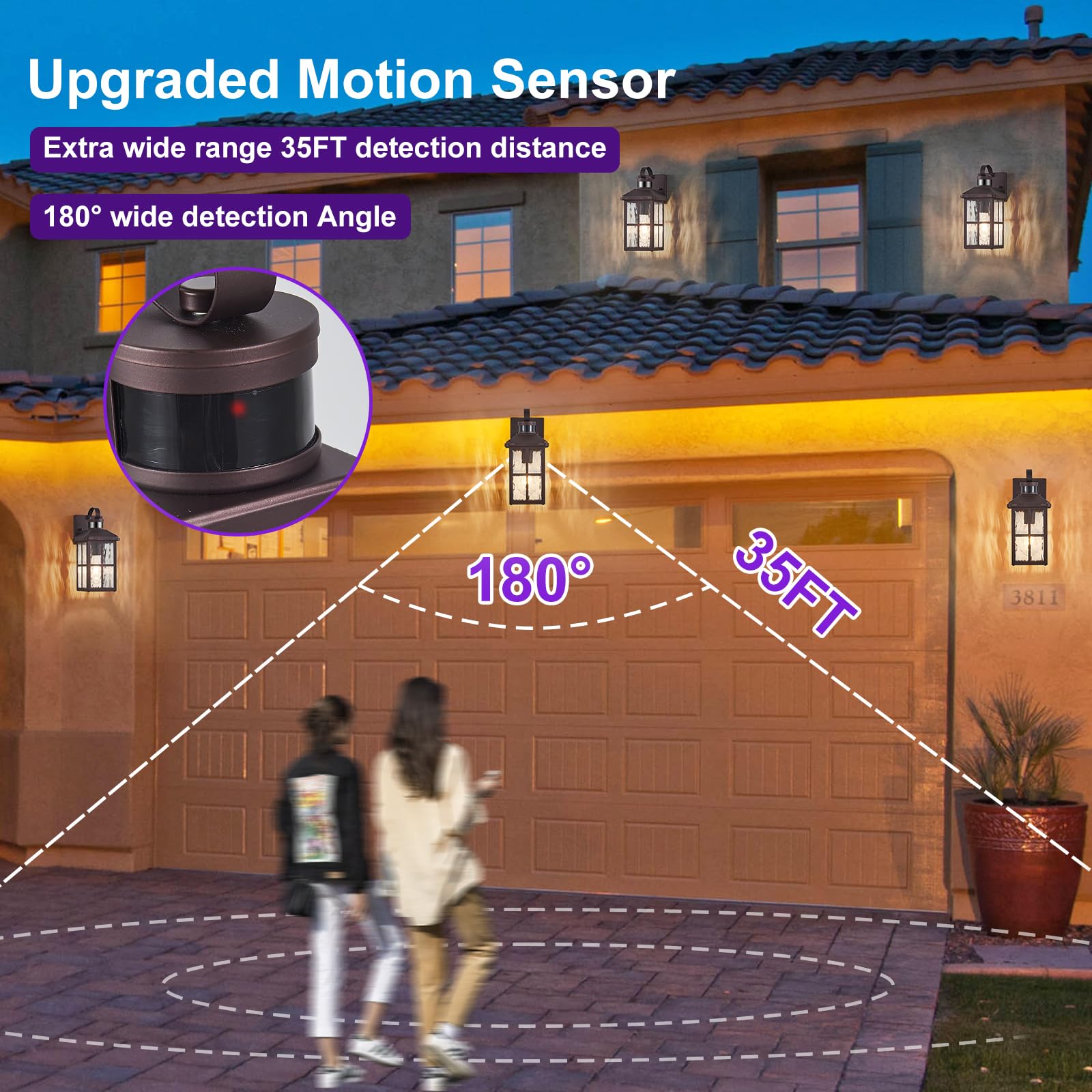 YJXGDIL Outdoor Porch Lights with Remote Control, Motion Sensor, 4 Lighting Modes, 2 Pack, Bronze RW, Metal, Model H2001-2G-RW