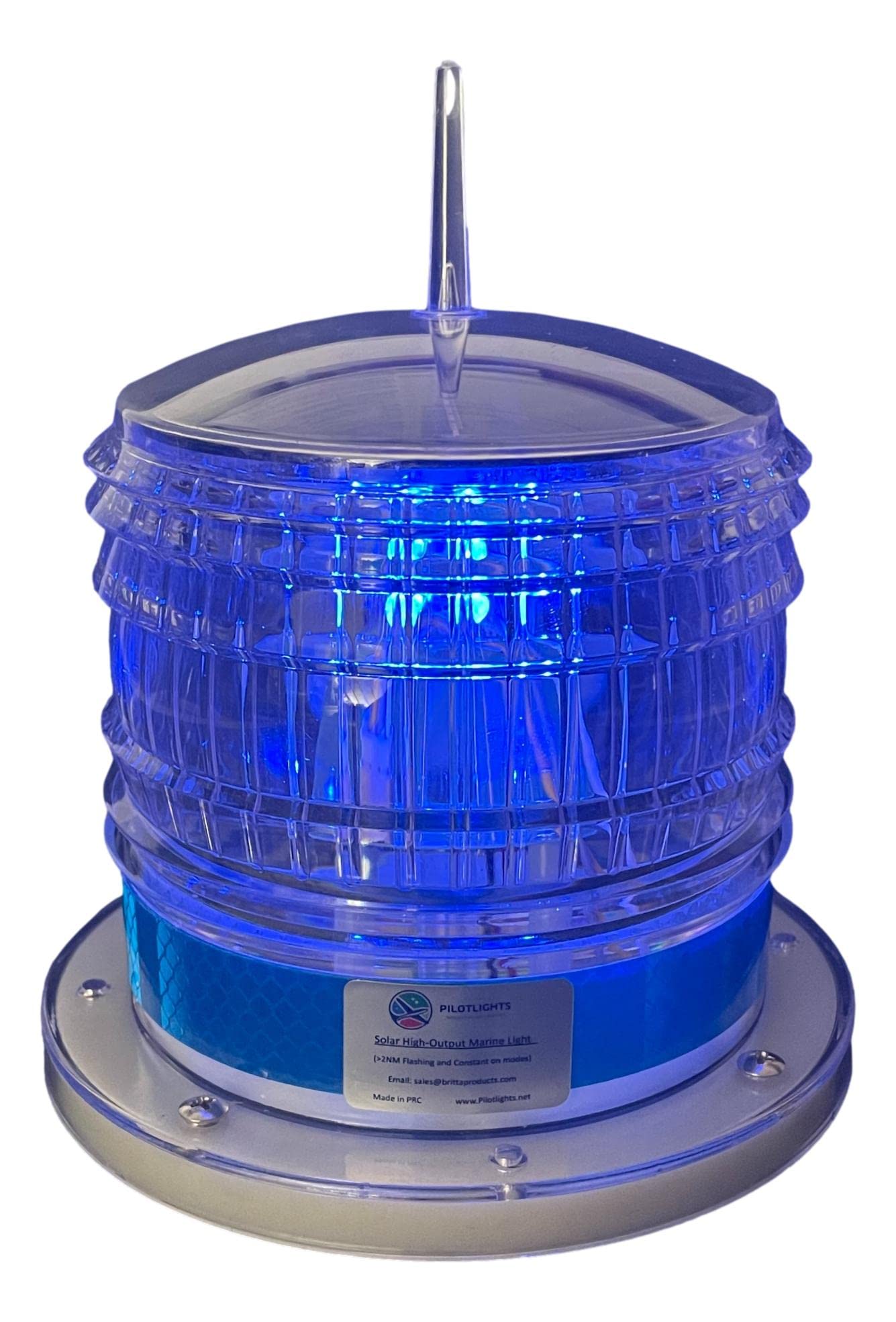Britta Products Solar LED Marina Dock Safety Beacon Light - 2NM IP67, Polycarbonate, Blue, Model SNL-003-Blue