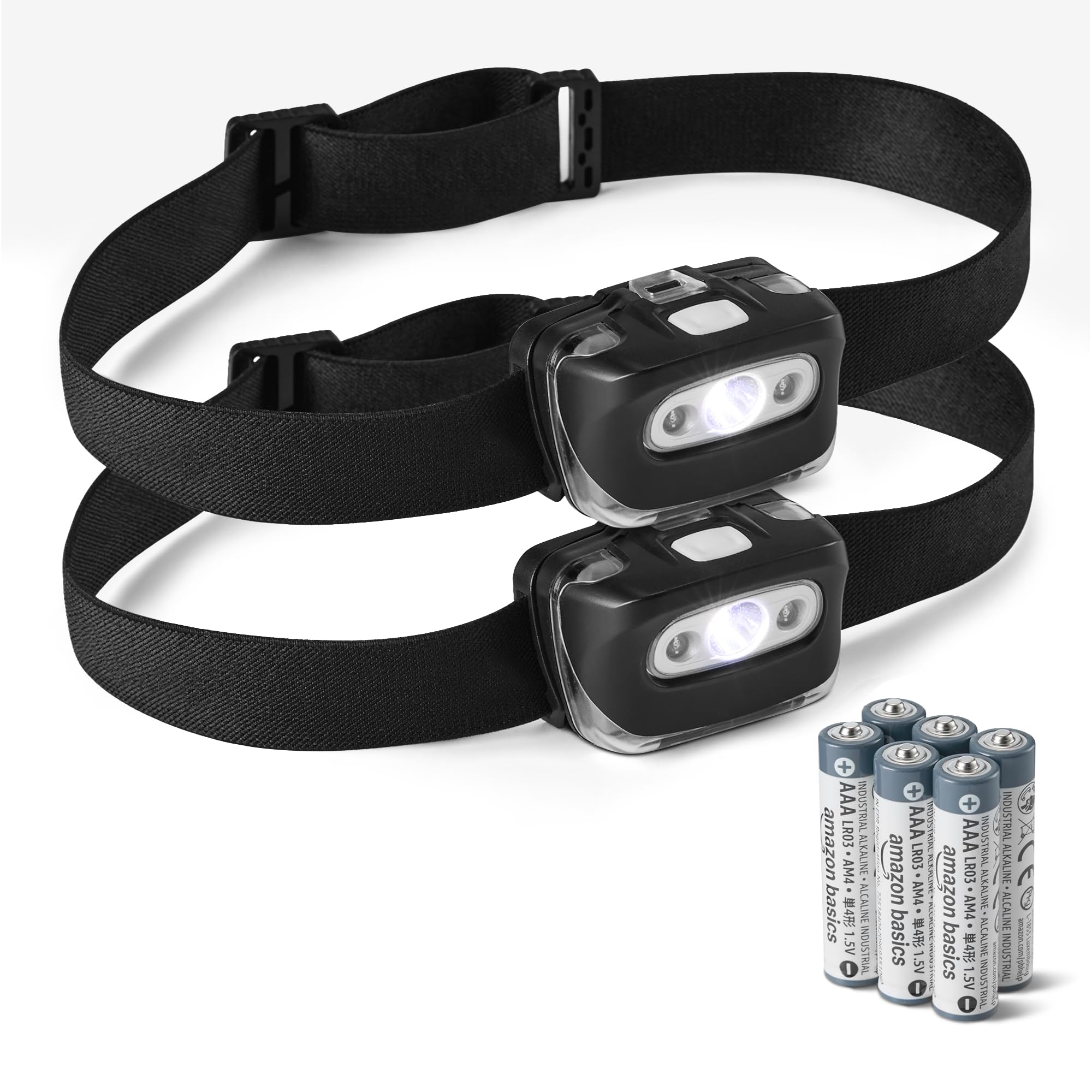 Amazon Basics Outdoor and Camping Essentials Headlamps, 45-Degree Adjustable, 7 Lighting Modes with Red Light, Water Resistant, 