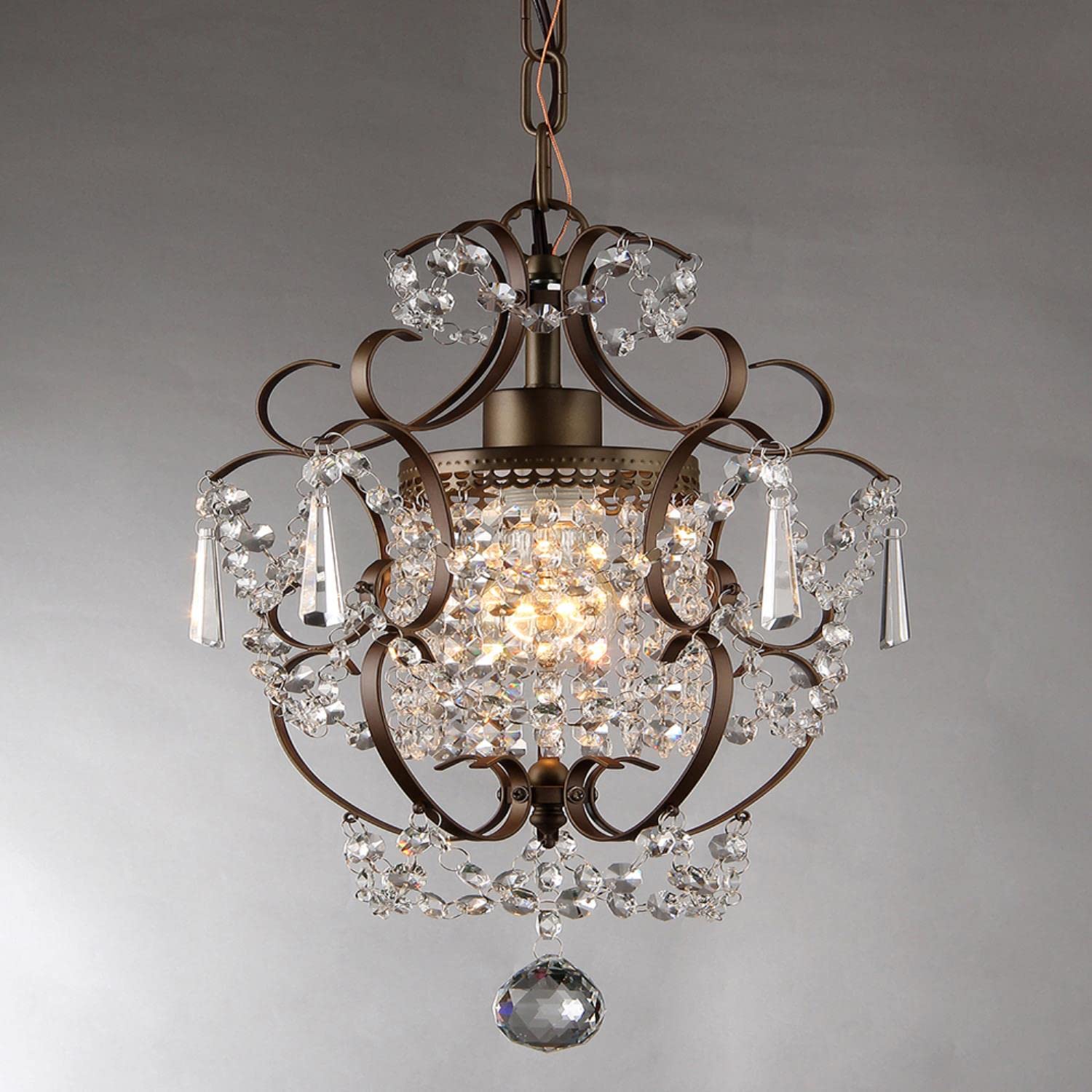 Whse Of Tiffany Rl4025Br Rosalie 1-Light Antique Bronze 11 Inch Crystal Chandelier, 11&quot; L X 11&quot; W X 15&quot; H