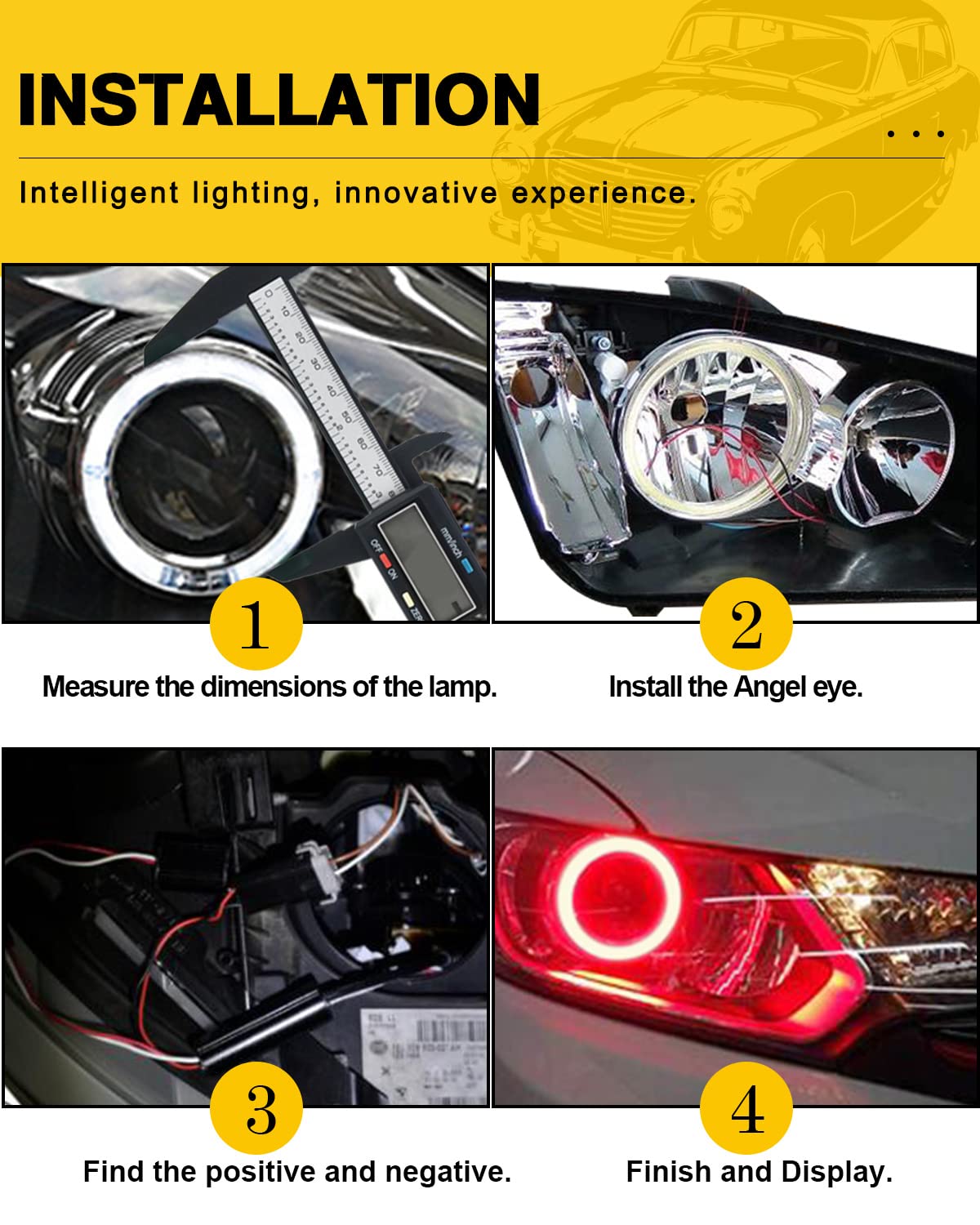 Qasim 80MM Red Halo Rings Car Angel Eyes Fog Lights COB LED Headlight 12V 24V, Silica Gel Cover