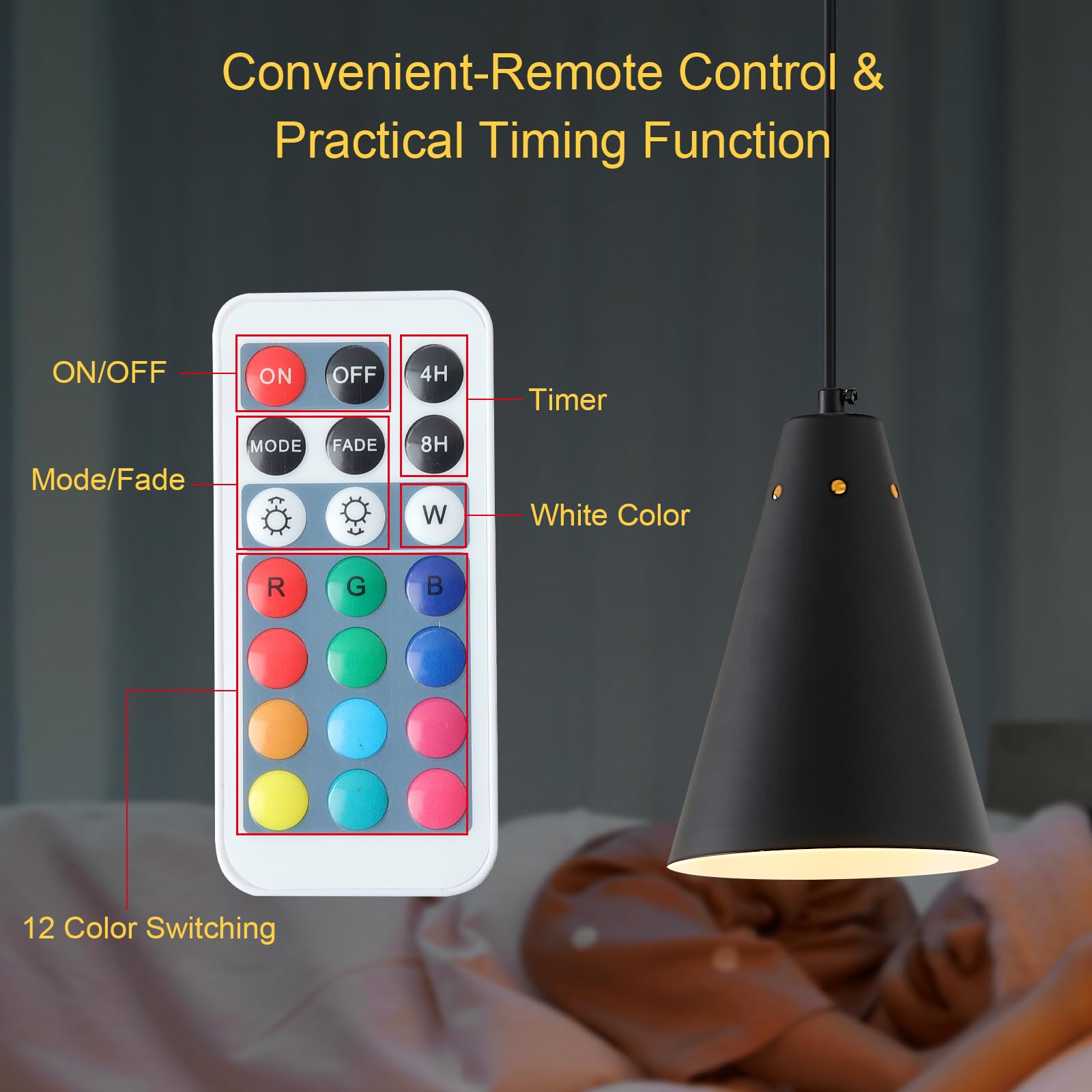 Dijiahua Black Battery Operated Pendant Light, 3 Pack, Metal Shade, Remote Control, Modern Dimmable Mini Chandeliers, P-JDH0116