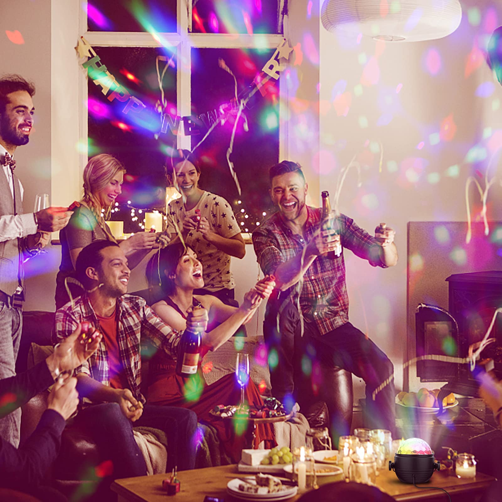 Disco Ball Party Lights, Gritin Sound Activated Dj Strobe Lamp Stage Light with Remote Control- 3W RGB Dynamic Light Effect, 4M/
