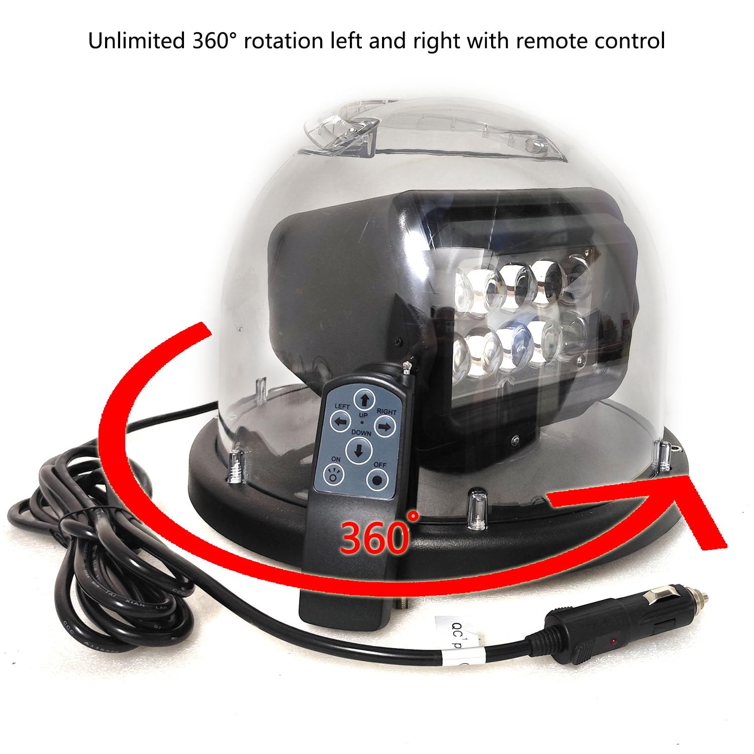 HANGXING 8 Inch 50W LED Search Light - 360° Rotating, Remote Control, Waterproof, Magnetic Base, Black - Model HX115-50W